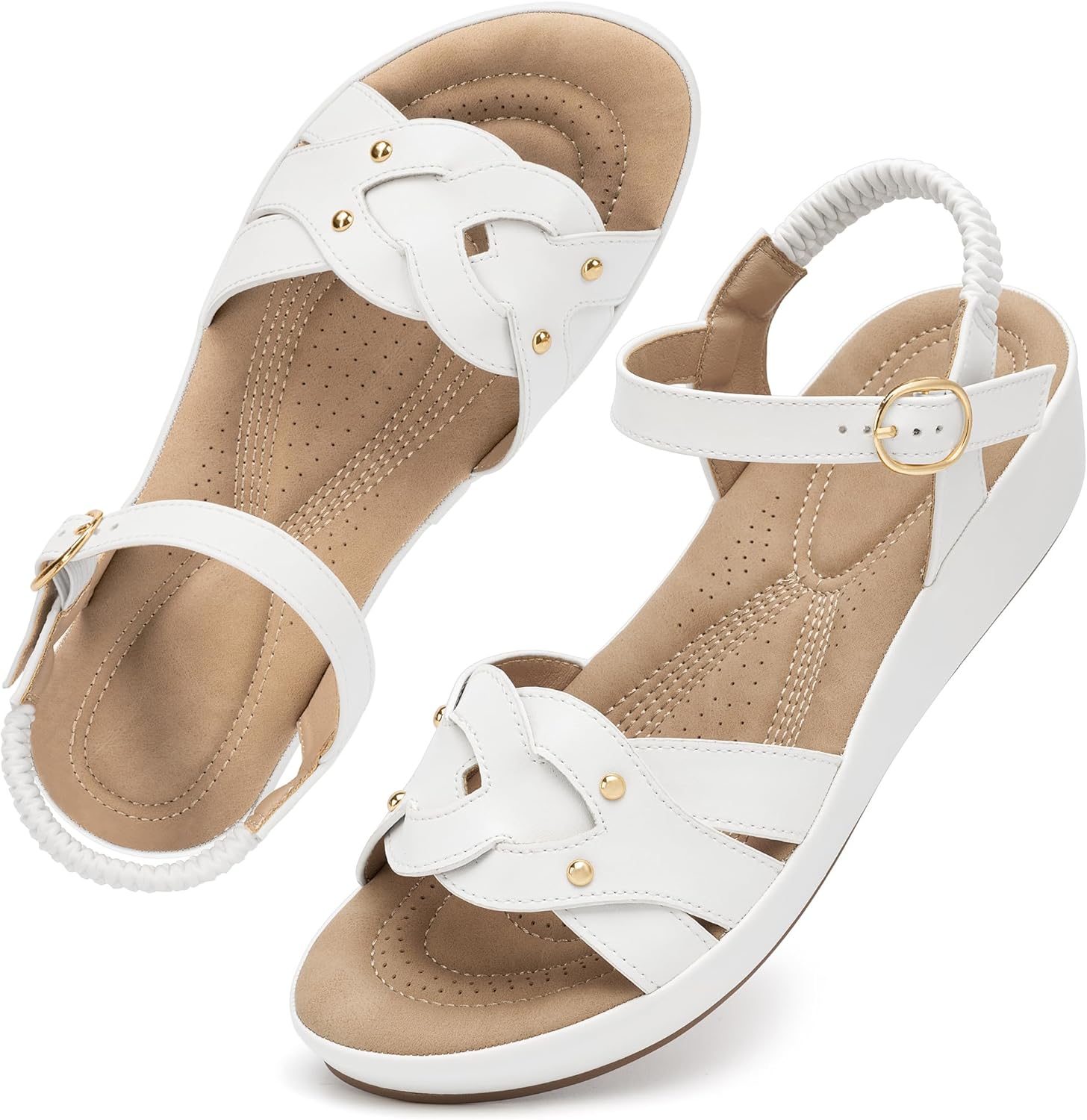 Ecetana Womens Wedge Sandals Comfortable Dressy Woven Adjustable Ankle Strap Platform Casual Sandals for Summer Walking Travel