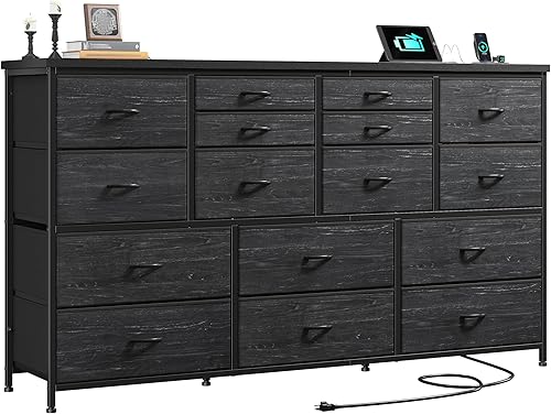 Miniatura 12 de EnHomee Cómoda para dormitorio con 16 cajones, soporte de TV para dormitorio para TV de 60", cómodas largas y cajoneras, cómoda grande con estación