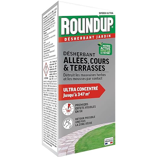 ROUNDUP Désherbant Concentré Cours, Allées Action 2 en 1, 800 ml - Elimine mauvaises herbes par contact