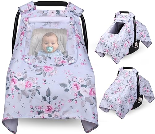Funda de asiento de automóvil para bebé, toldo para asiento de automóvil infantil con ventanas de 3 capas, ventana de malla transpirable, funda de