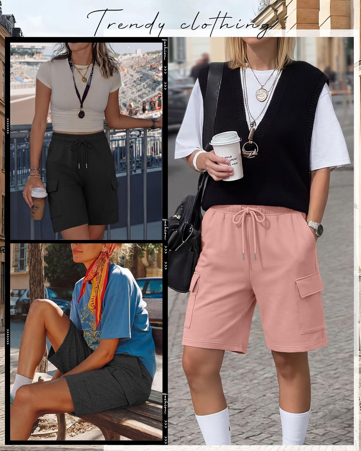 3 Pack Women's Cargo Bermuda Shorts Ladies Knee Length Athletic Short Summer Casual Hiking Clothing with Pocket