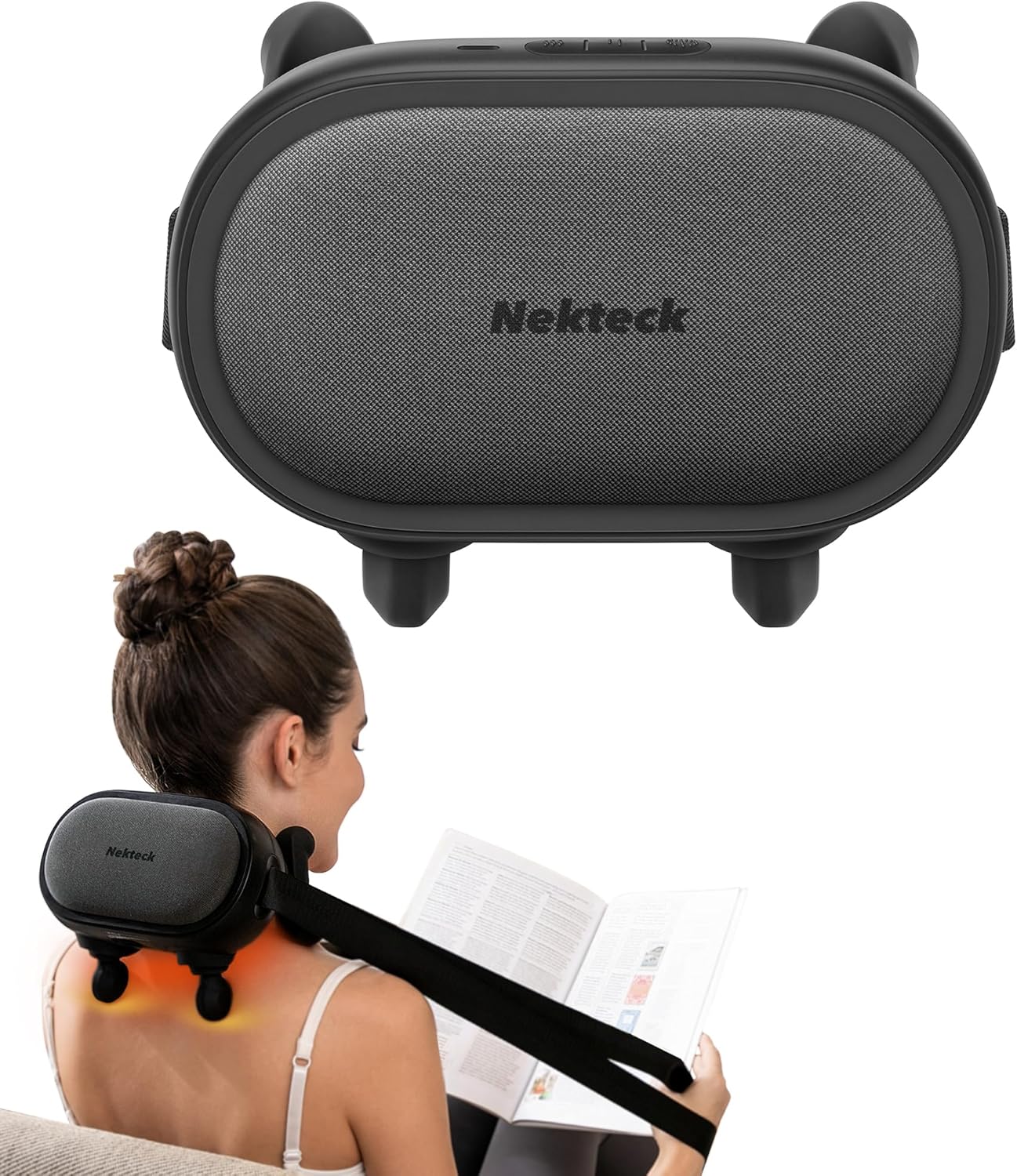 Nekteck Masajeador de cuello y espalda con calor para aliviar el dolor de tejido profundo, masajeador inalámbrico 6D Shiatsu de cuello y hombros,