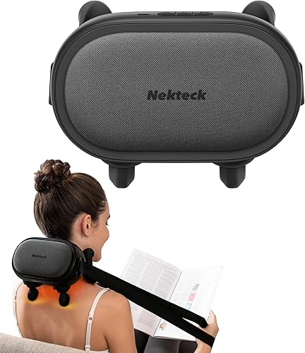 Nekteck Masajeador de cuello y espalda con calor para aliviar el dolor de tejido profundo, masajeador inalámbrico 6D Shiatsu de cuello y hombros,