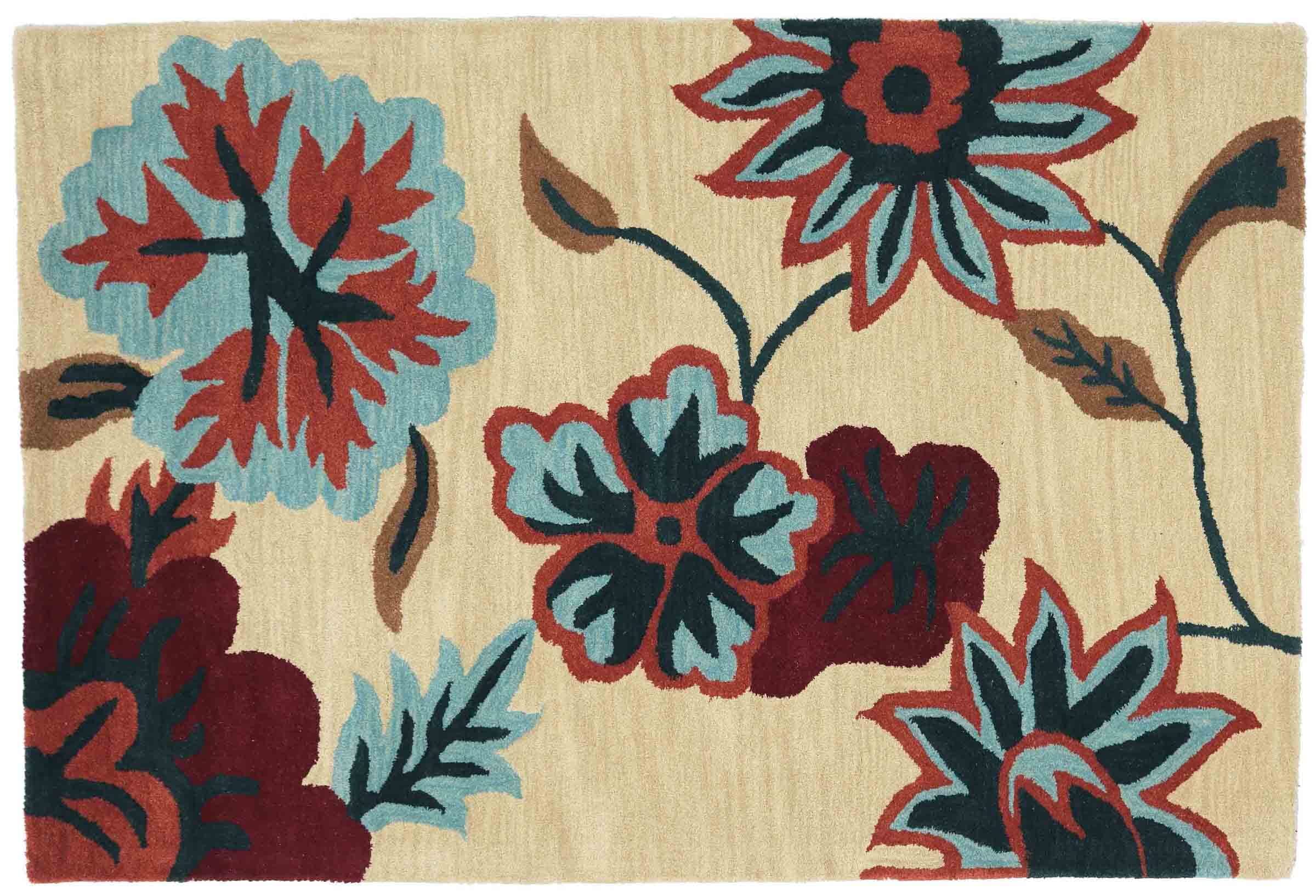 Tapis en laine fait à la main floral beige pour la douceur de votre foyer