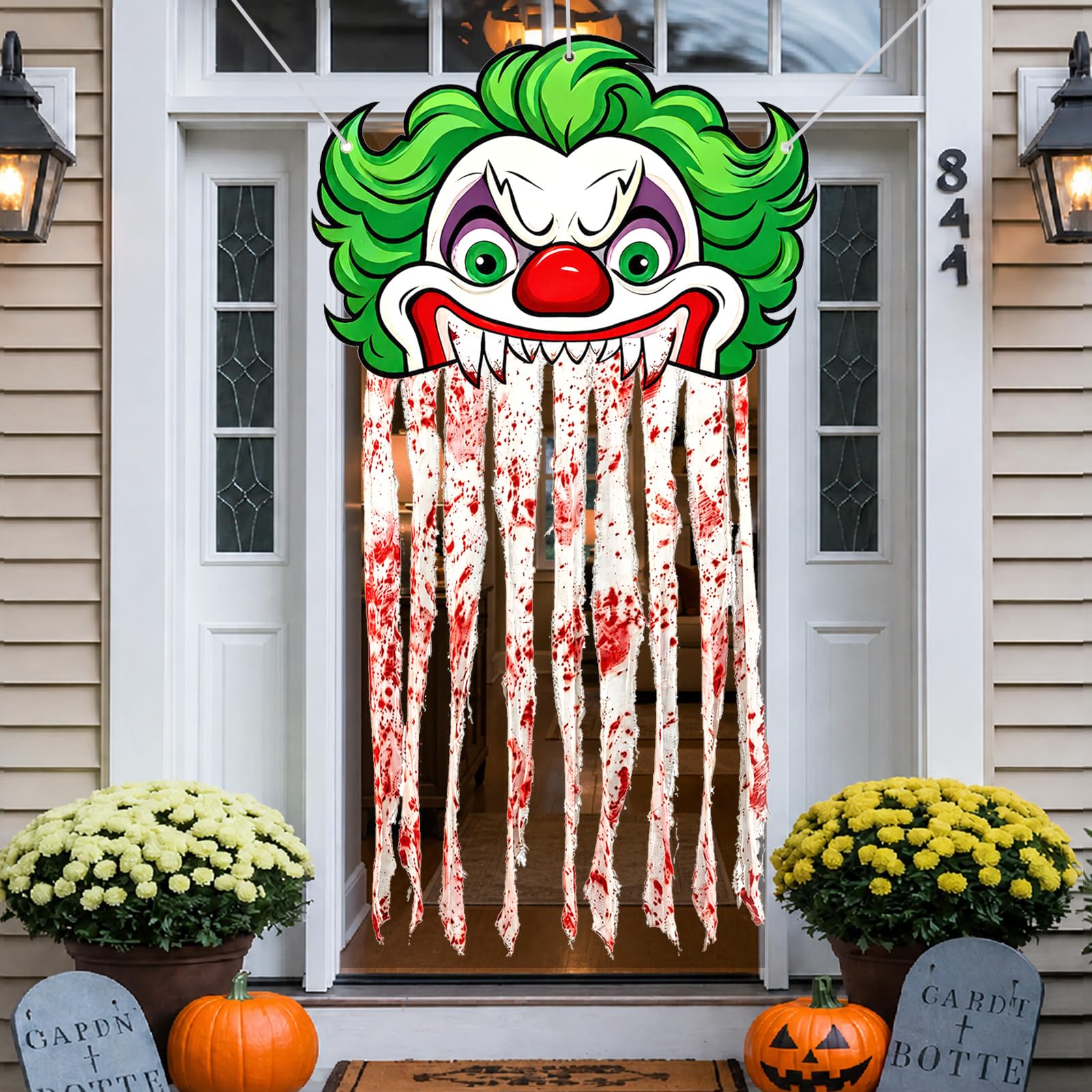 Mnwgjko Halloween Evil Circus Door Curtain, Creepy Clown Bloody Doorway Cover 39.4 x 66.9 Inch, Scary Carnival Entrance Backdrop for Haunted House Party, Porch Wall Indoor Covered Outdoor Decor
