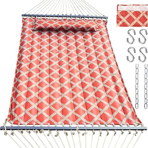 OLALACOZY - Hamaca acolchada de celosía toscana de 13 pies en color SienaTaupe con barras de suspensión, almohada desmontable y cadenas, capacidad