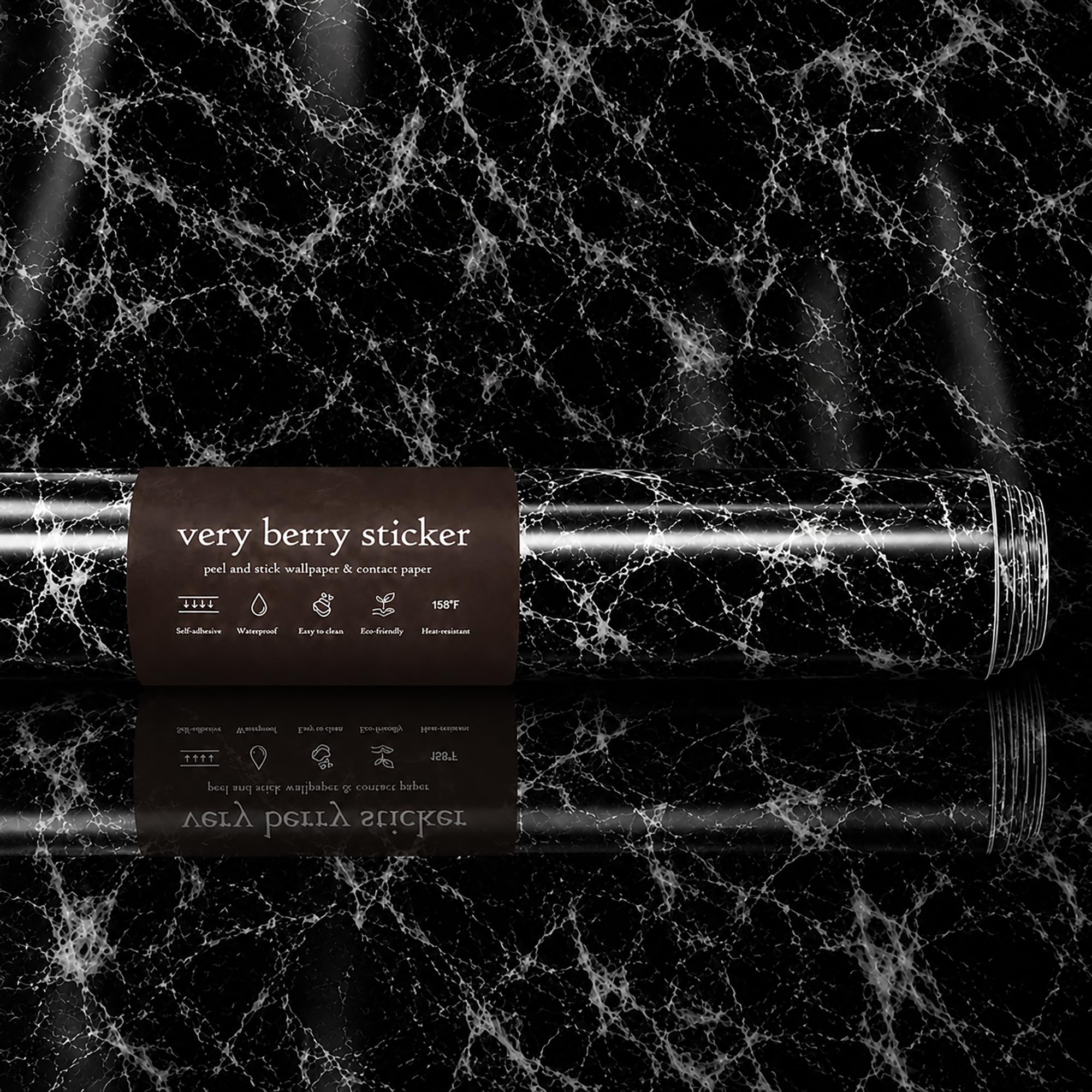 VERY BERRY STICKER Marble Peel and Stick Wallpaper (Black, 61 x 200cm, 2 Pack) Premium Vinyl Wrap, Self-Adhesive Sticky Back Plastic for Kitchen Worktops, Cupboards & Furniture, Waterproof