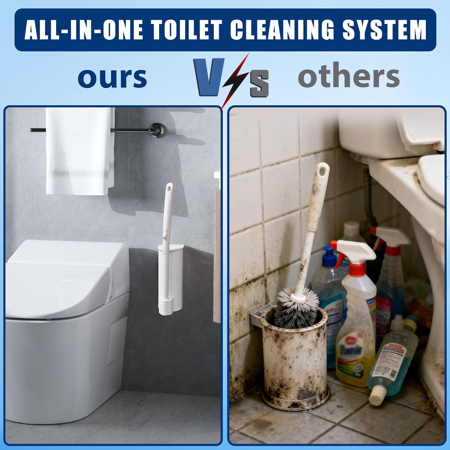 2 Pack Disposable Toilet Brush Set with 60 Refills, Wall-mounted Toilet Bowl Wand Kit-2 Extend Toliet Wand, 2 Storage Holder&60 Disposable Refill Pre-Filled Cleaning Solution for Deep Cleaning Toilet.