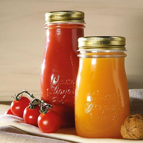 Miniatura 5 de Bormioli Rocco Quattro Stagioni, frasco de cristal para enlatado y botella de bebida, 13.5 Oz. con tapa hermética de metal dorado, hecho en Italia.