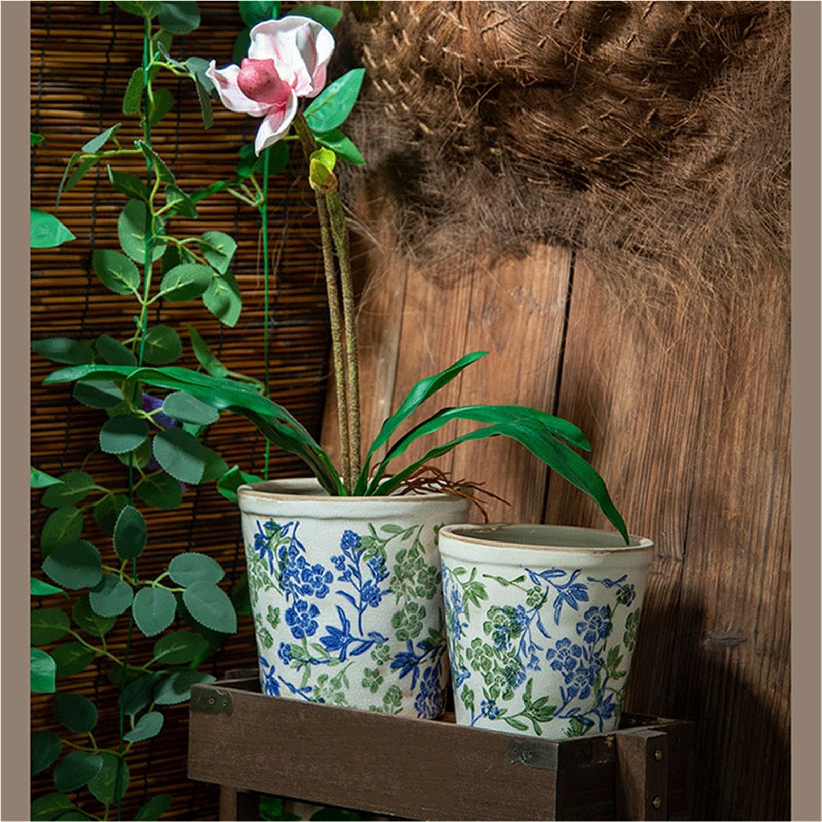 Pot de Fleurs Salon de Style Jardin Vintage : jardinières en céramique vieillies, conçues spécifiquement for Le Jardinage Plantes de la Maison, succulentes, Fleurs(Blue,Moyen)