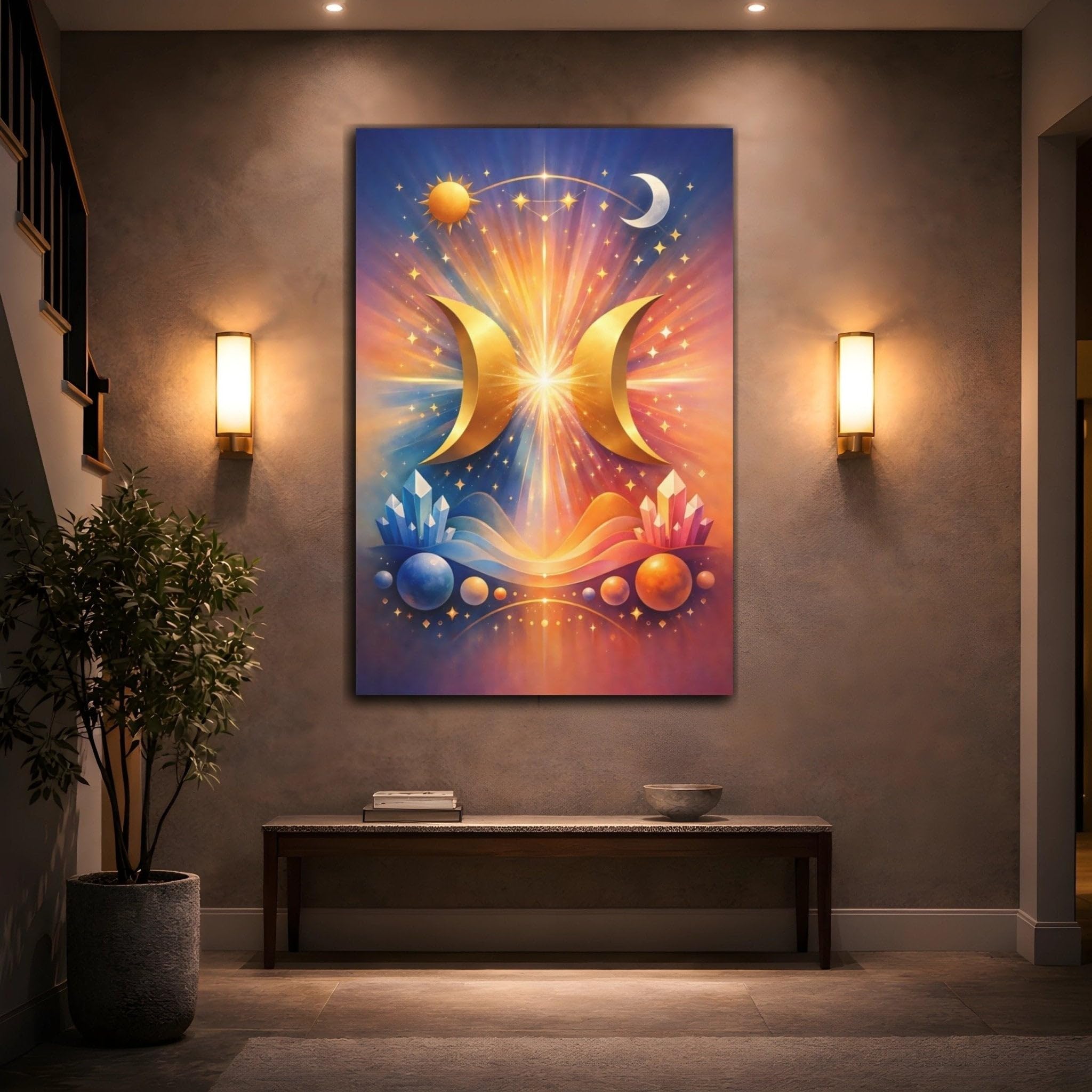 Science Fiction Golden Crescents Cosmic - Canvas Wall Art Print 12×18 inch (30×45 cm) - Vertical / 1.25 inch (3 cm)