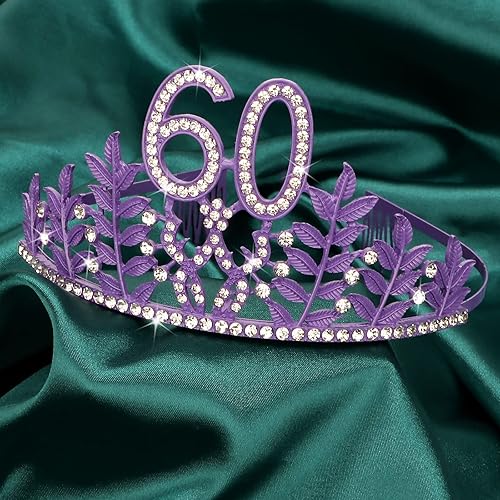 Miniatura 2 de CIEHER Juego de banda y tiara de 60 cumpleaños, decoraciones de 60 cumpleaños para mujer, corona de cumpleaños 60 para mujer, banda de 60 cumpleaños