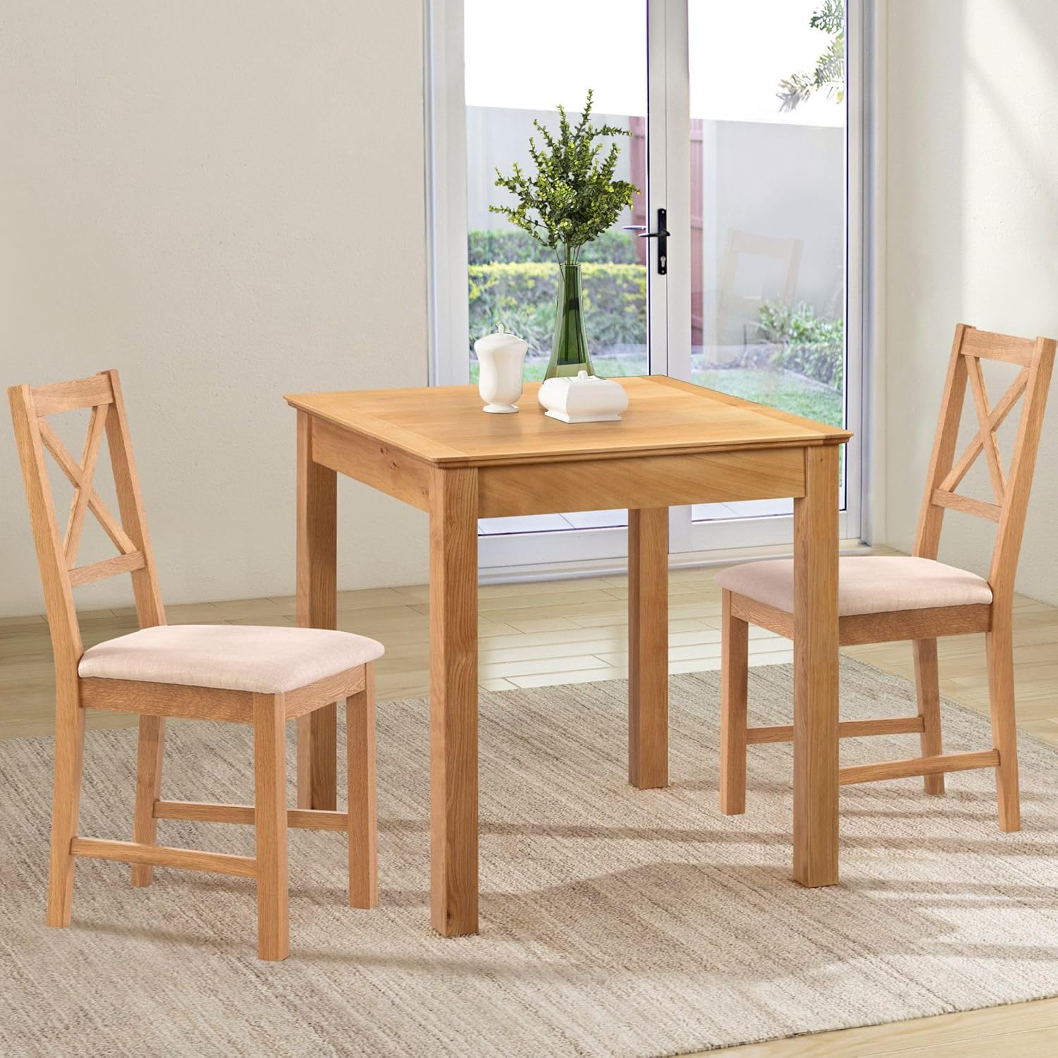 Hallowood Furniture Hereford Oak Dining Table and Chairs Set 2, Small