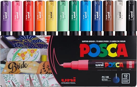 Uni-posca Paint Marker Pen - Extra Fine Point - Set of 12 (PC-1M12C)