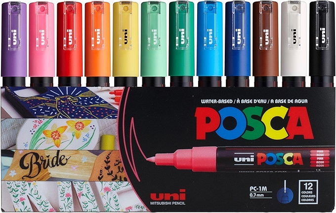 Uni-posca彩色绘画马克笔 - 超细尖 - 12支套装