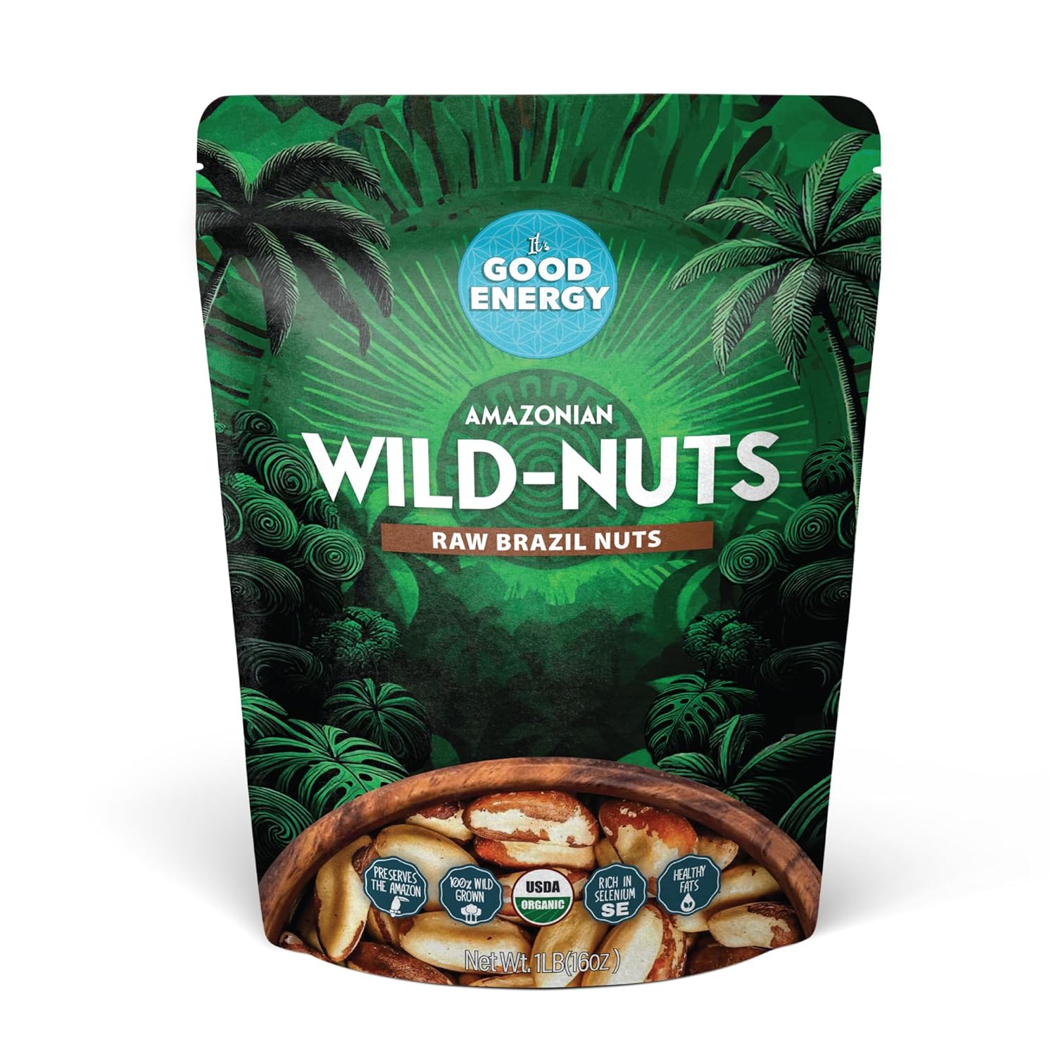 It's Good Energy Organic Brazil Wild Nuts | Raw Brazil Nuts | 100% Wild Grown, Sustainably Collected | Prevents Deforestation | Rich in Selenium | Non-GMO, Natural Snack | 1 LB