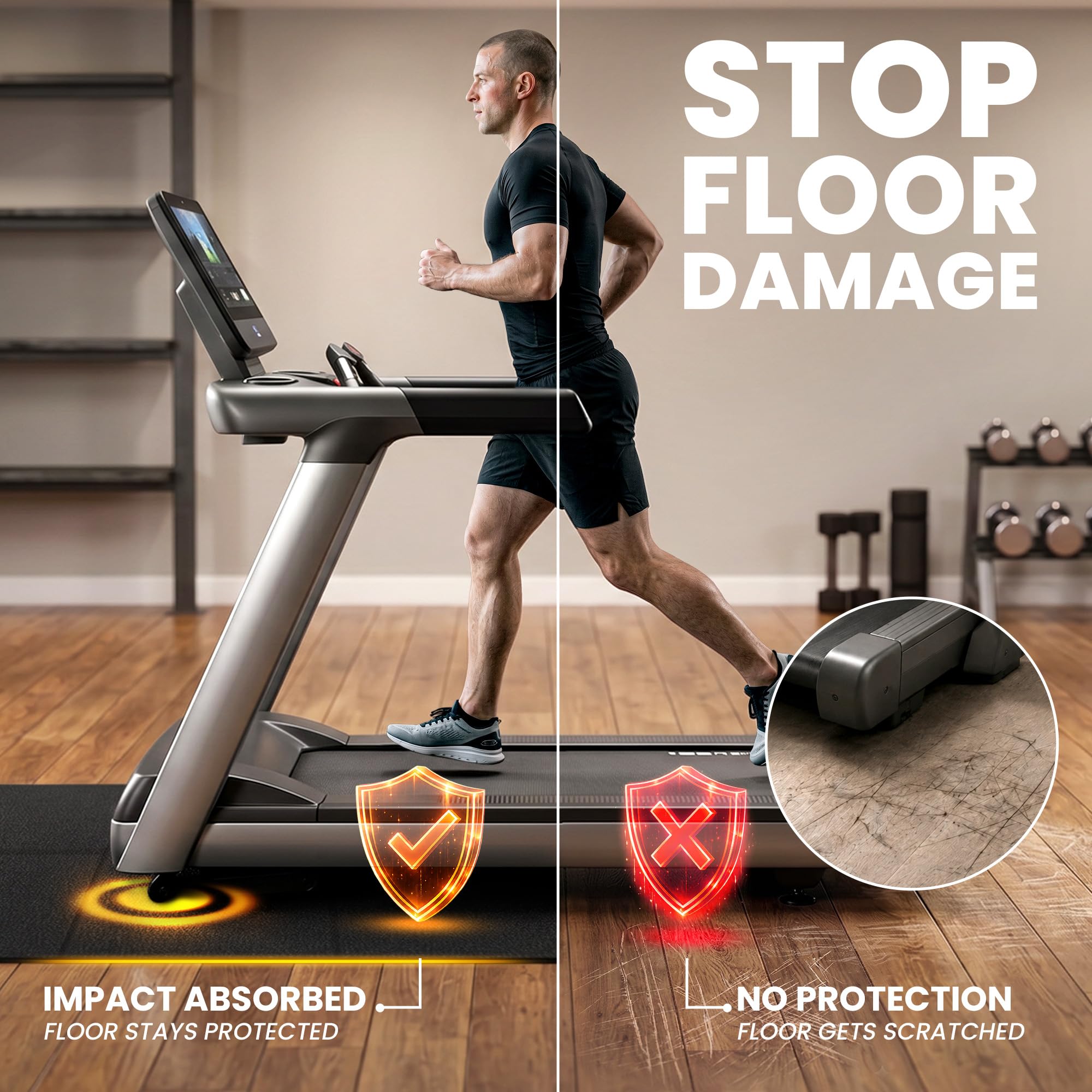 bemaxx Tapis de Protection de Sol Fitness PVC - pour Appareils de Fitness Équipements Sportifs Tapis de Course Vélo d’Intérieur Antidérapant, pour Home Gym Sport Workout, Pliable Noir 140x70cm