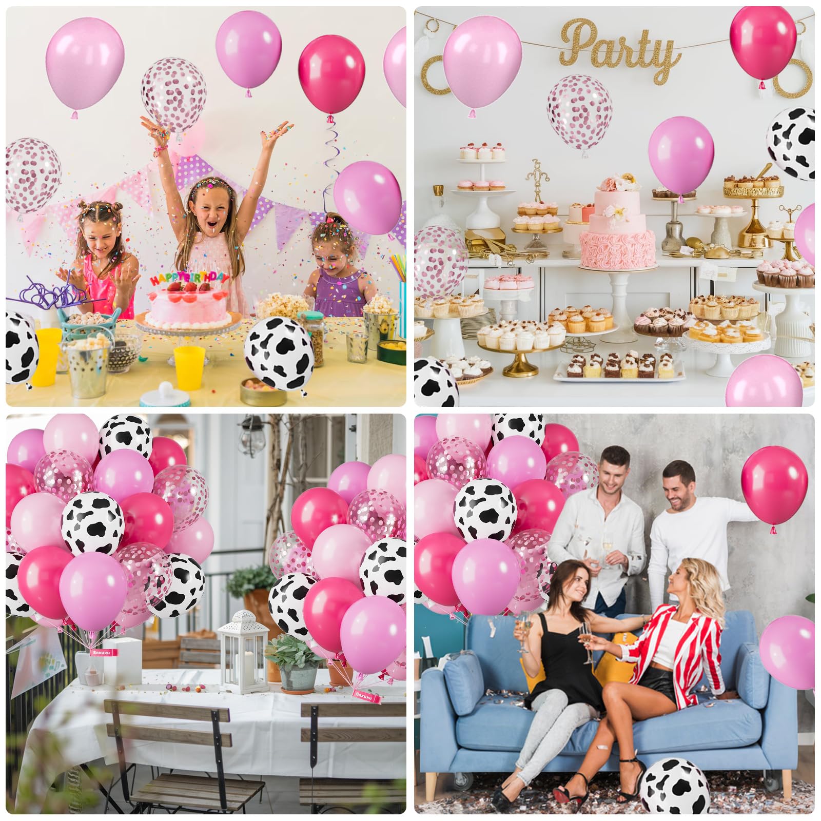 Różowe balony w kształcie krowy, 30 cm, różowe balony z nadrukiem krowy, pastelowy różowy, motyw krowy, balony helowe, różowe konfetti, balony lateksowe dla krów, dziewcząt, na farmę, urodziny