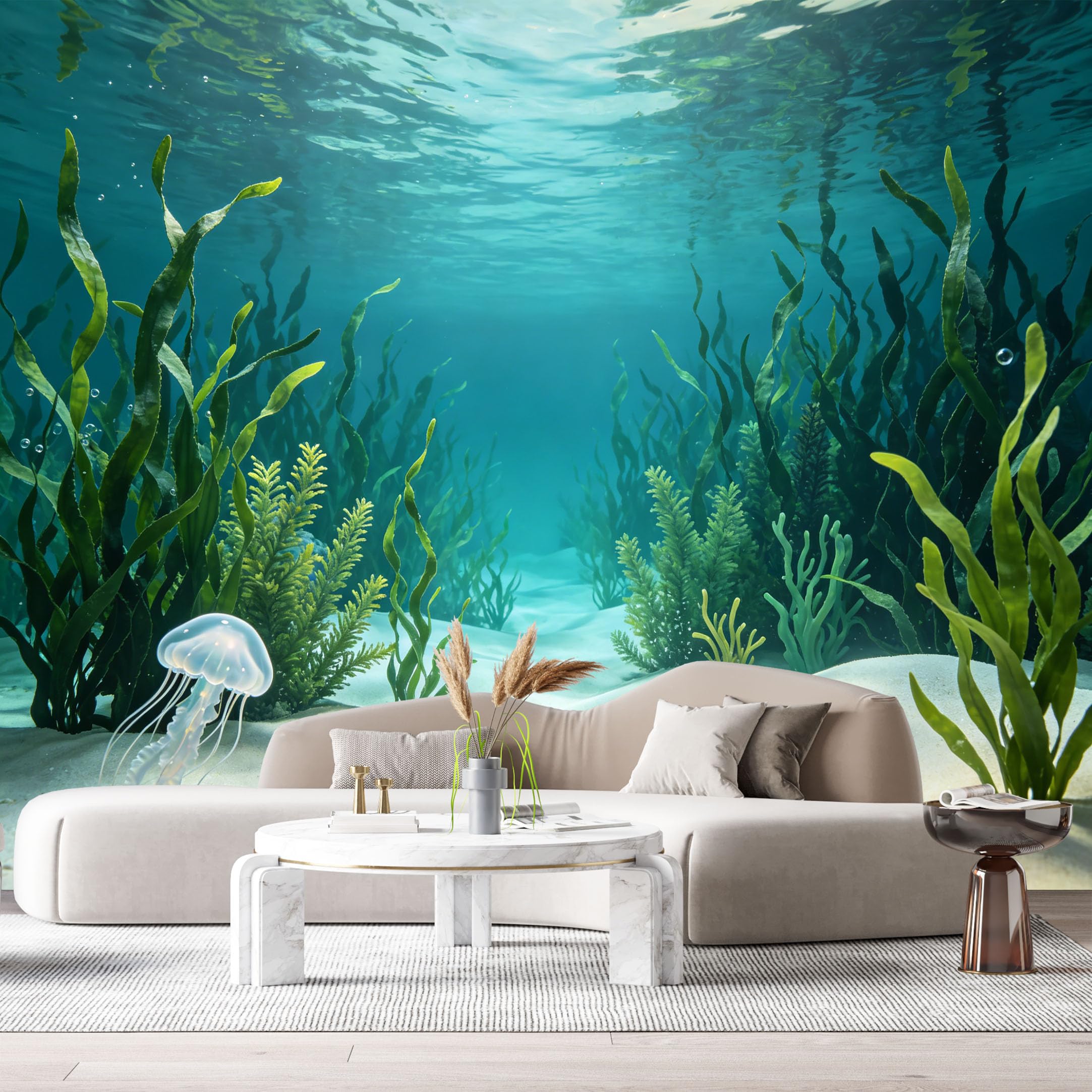 Custom Size Wall Murals Ocean Marine Jellyfish Underwater Seaweed Sand SelfAdhesiveWall Fabric Removable Wallpaper Wall Decor for Living Room Bedroom Bathroom