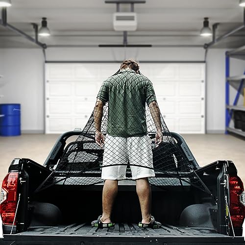 Miniatura 8 de Red de carga para cama de camioneta, organizador de malla de red de carga para camiones, 4 x 4 pies elástica a 7 x 7 pies, red altamente elástica