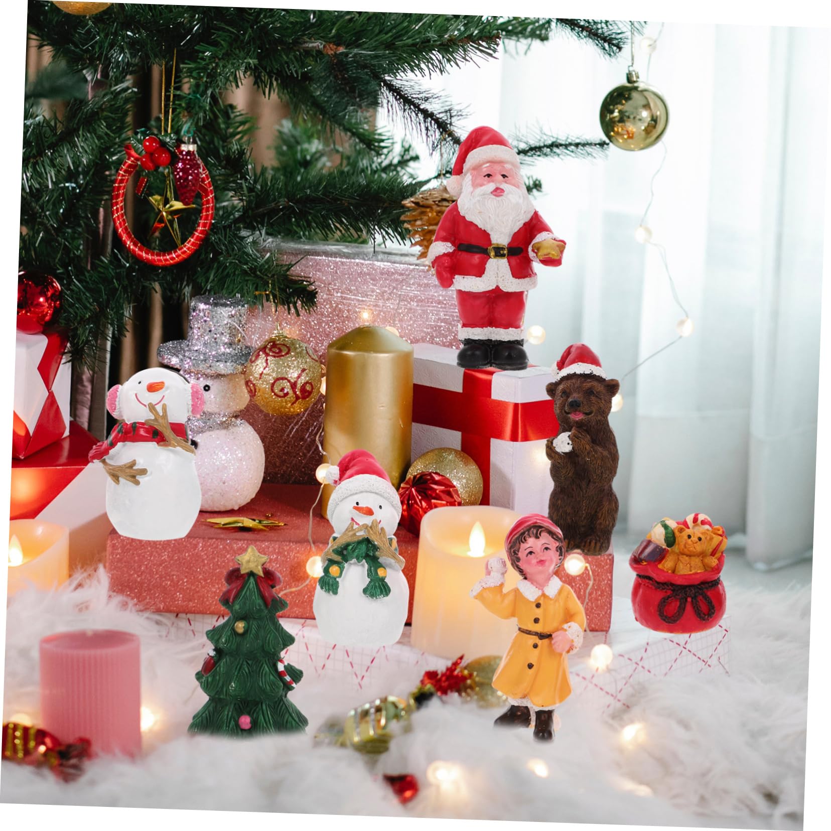 RORPOIR 1set Christmas Snowman Santa Figurines Adorable Resin Statues for Christmas Decor Unique Holiday Present Decoration for Dolls Globes