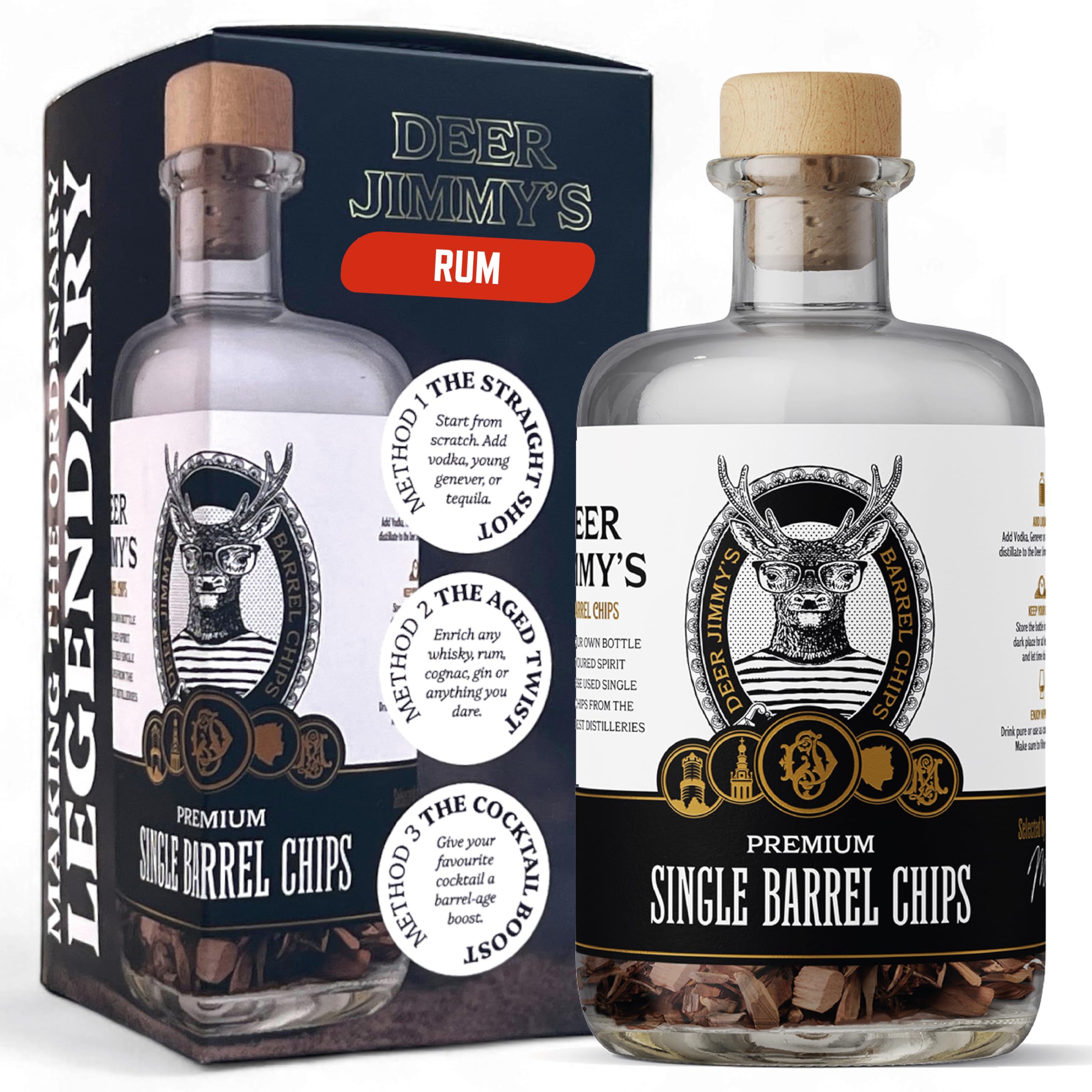 Coffret DIY Rhum Deer Jimmy's avec copeaux de chêne premium issus de fûts sud-américains