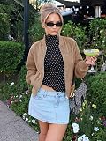 Lazysmile Women’s Faux Suede Bomber Jackets Fall – Ribbed cuffs and hem