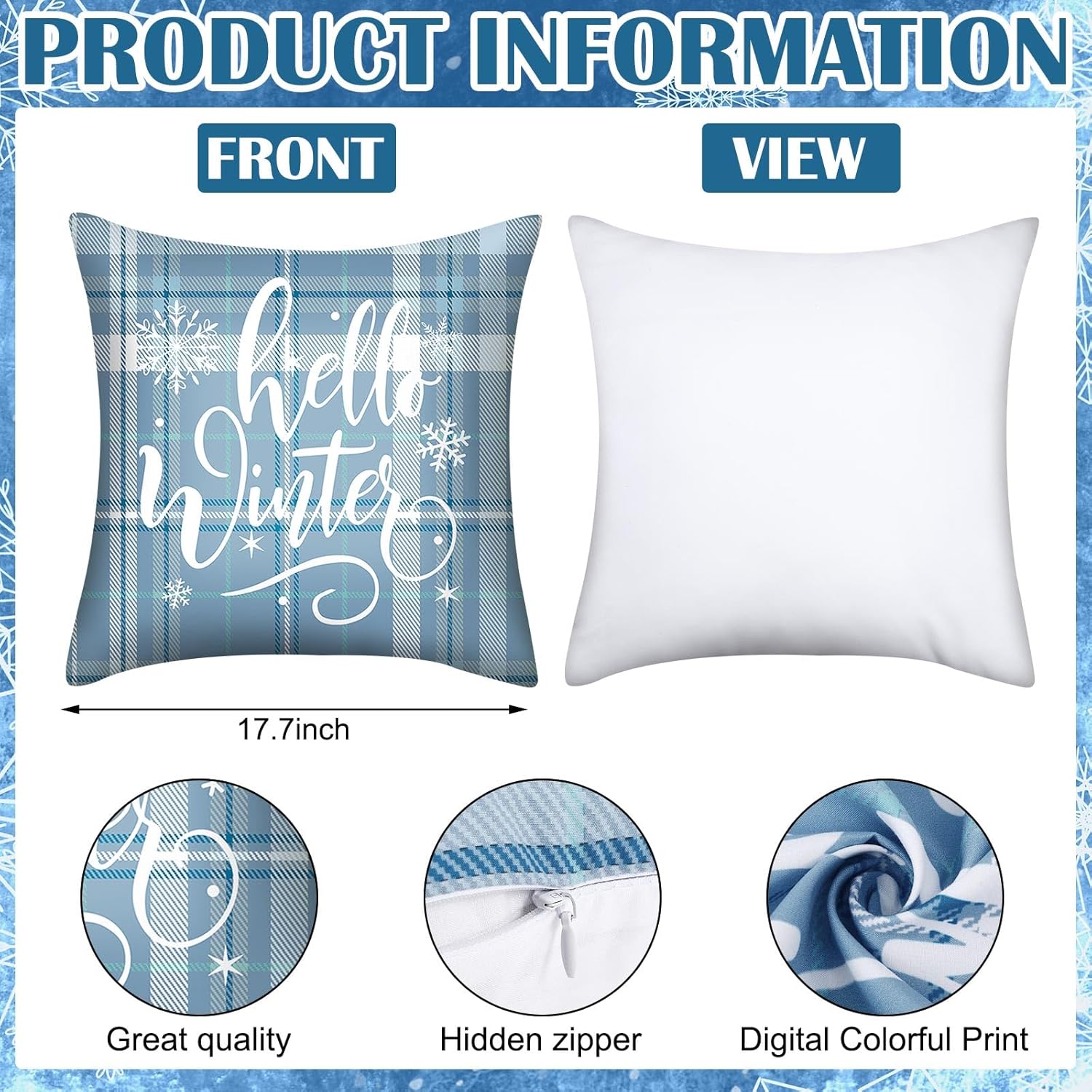 HunnmingRe Set of 6 Winter Snowman Pillow Covers Blue White Snowman Throw Pillow Covers 18 x 18 Inch Holiday Cushion Case Decorative Winter Pillowcase for Couch Sofa Farmhouse Decor