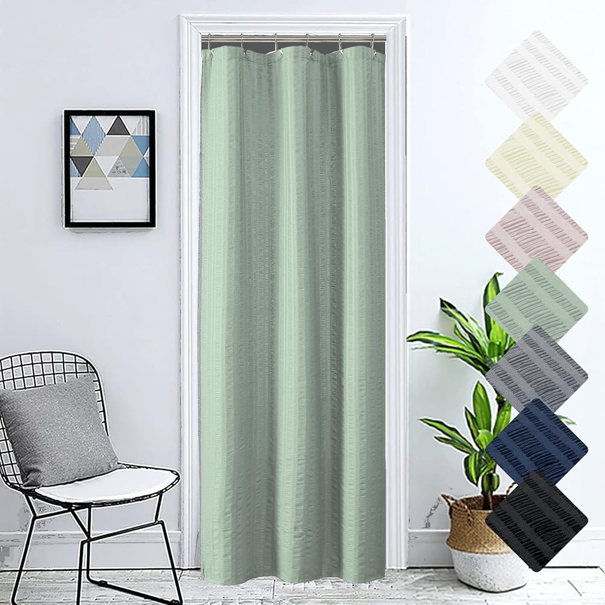 Aiyufeng Moga Cortina de ducha de tela verde salvia – Cortina de ducha pequeña suave y ligera con textura para tamaño estrecho, lavable a máquina, 36 pulgadas de ancho x 72 L, verde