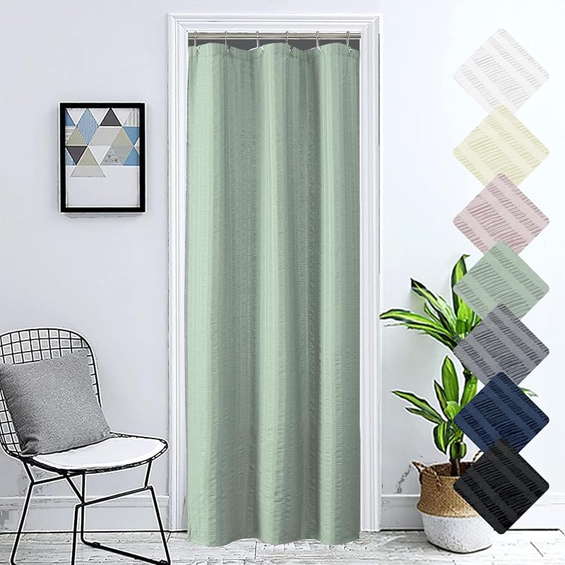 Aiyufeng Moga Cortina de ducha de tela verde salvia – Cortina de ducha pequeña suave y ligera con textura para tamaño estrecho, lavable a máquina, 36 pulgadas de ancho x 72 L, verde