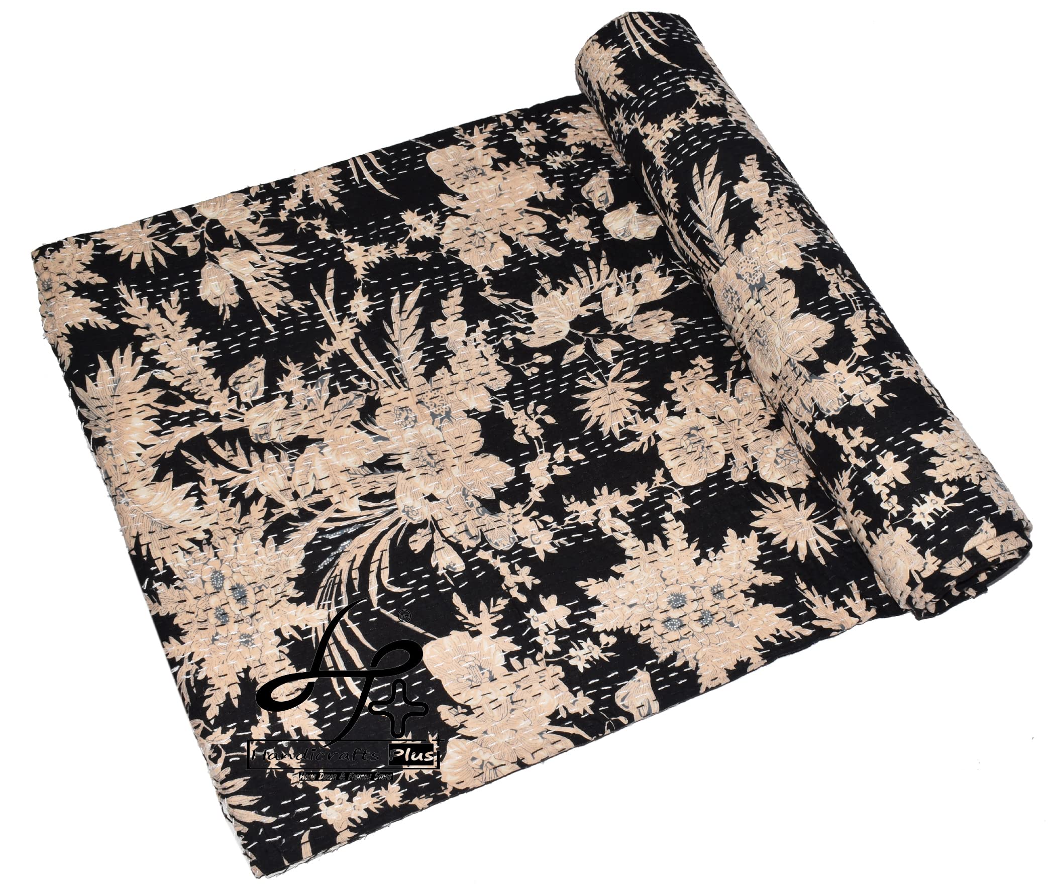 Handicrafts Plus Queen Size Quilt New Indian Cotton Gudari Bedding Bedcover Black Color Bedspread Handmade Coverlet