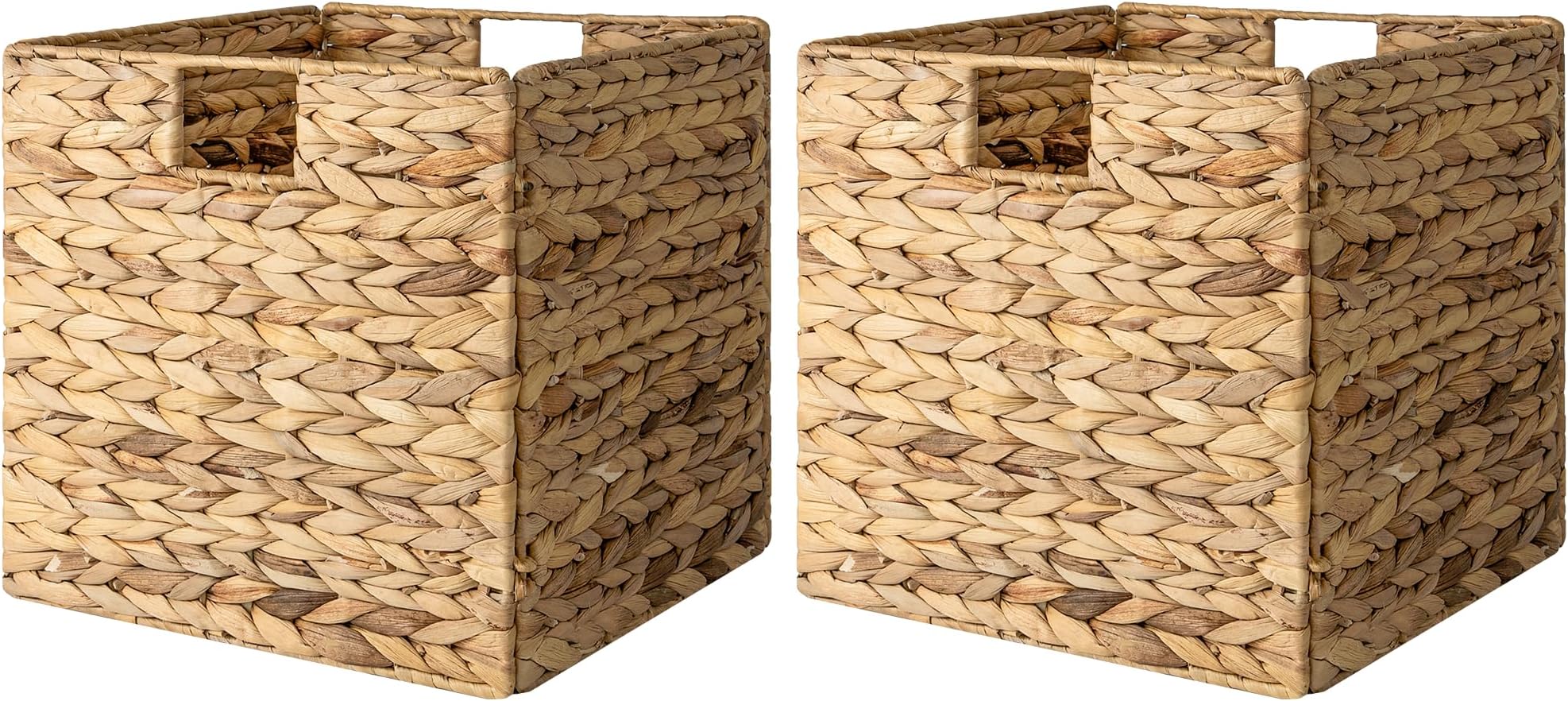 StorageWorks Wicker Baskets for Storage with Liners, Water Hyacinth Storage Baskets for Organizing, Handwoven Wicker Storage Cubes, Large, 2 Pack