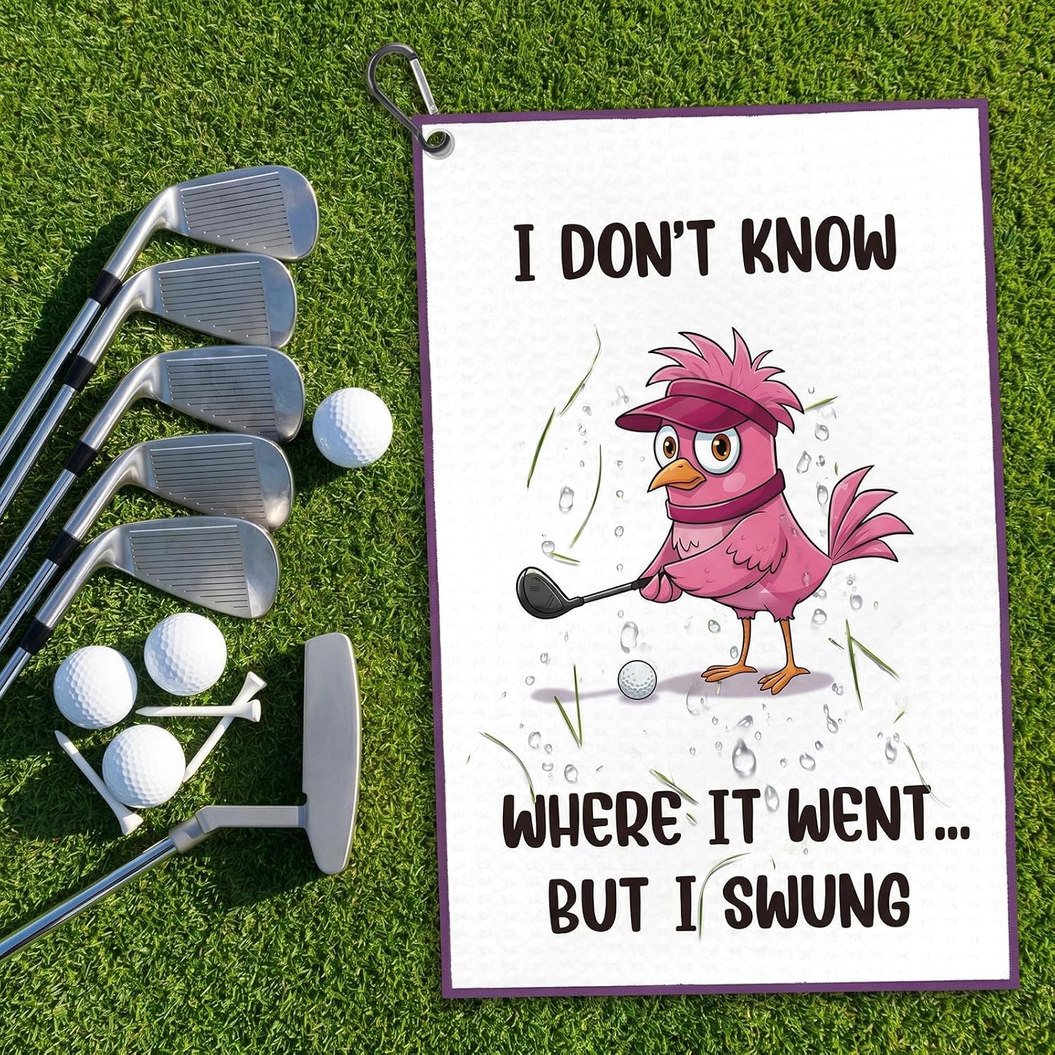 Funny Golf Towel Accessories - I Don't Know Where it Went But I Swung Microfibre Towel for Bags with Clip, Sport Golf Gifts for Women Man Golfer Golfs Lover Retirement Birthday