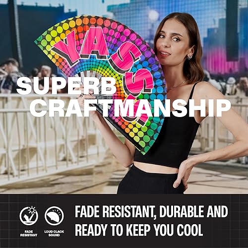 Miniatura 5 de SoJourner Bags Rave Fan – Abanico plegable grande – Abanico de mano Clack para raves, Halloween, Burlesque, atuendos arcoíris para mujeres y