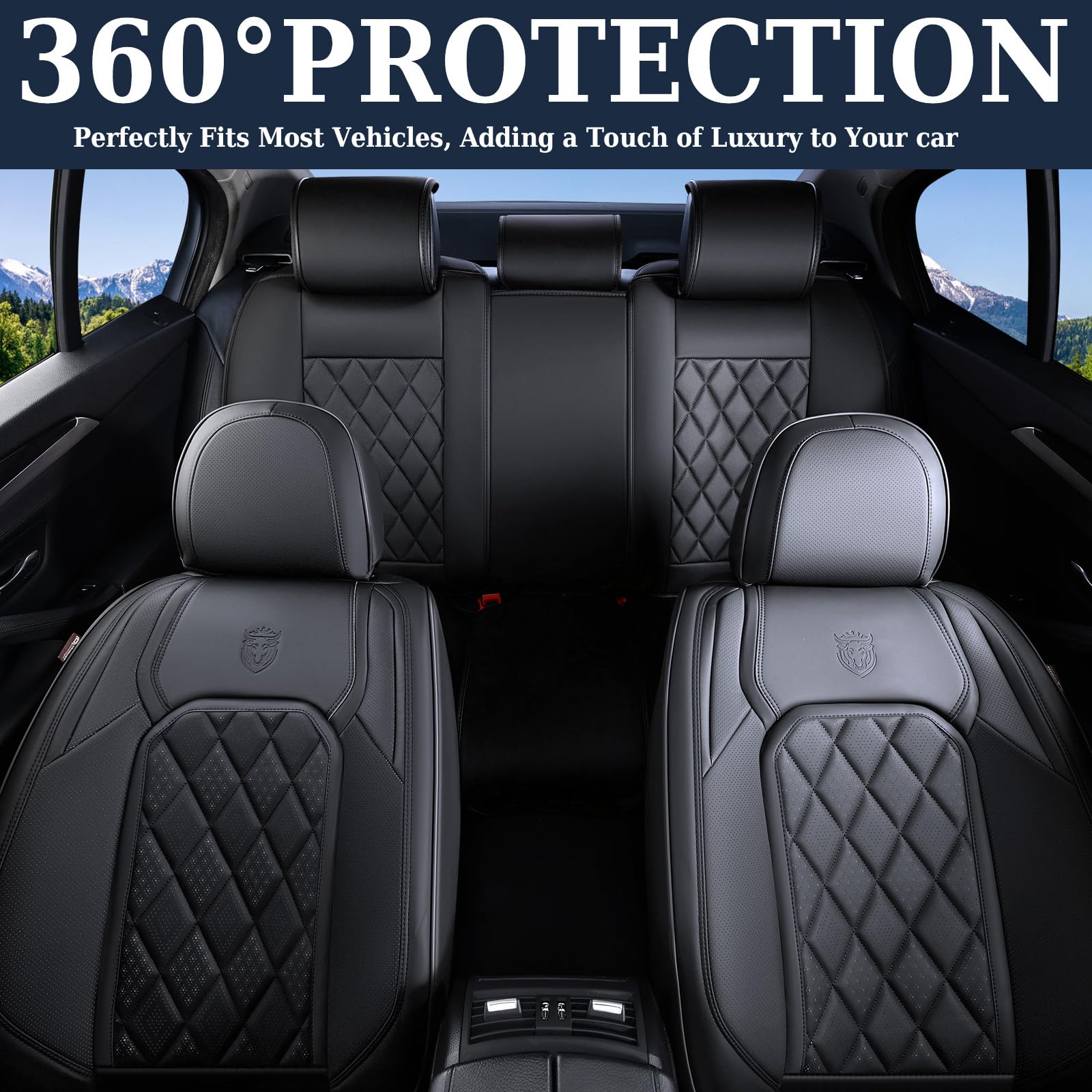 Coverado Sitzbezüge Vorne und Hinten 5 Stück, Auto-Sitzbezüge Set Universal Nappa Leder Kompatibel mit Den Meisten Limousinen SUV Pick-up Truck, TypeA Schwarz