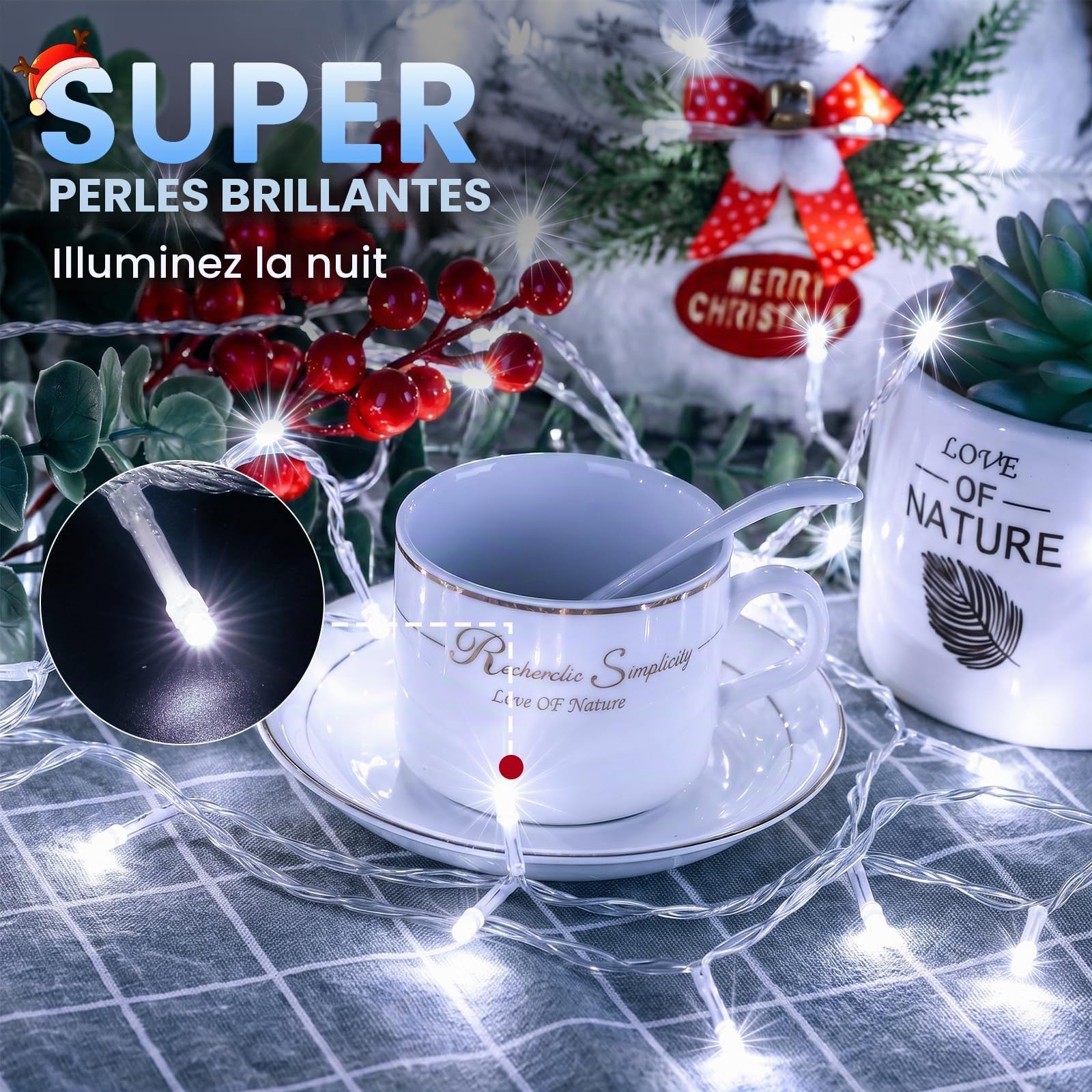 GlobaLink Guirlande Lumineuse de Noël 30M 600 LED-Blanc froid
