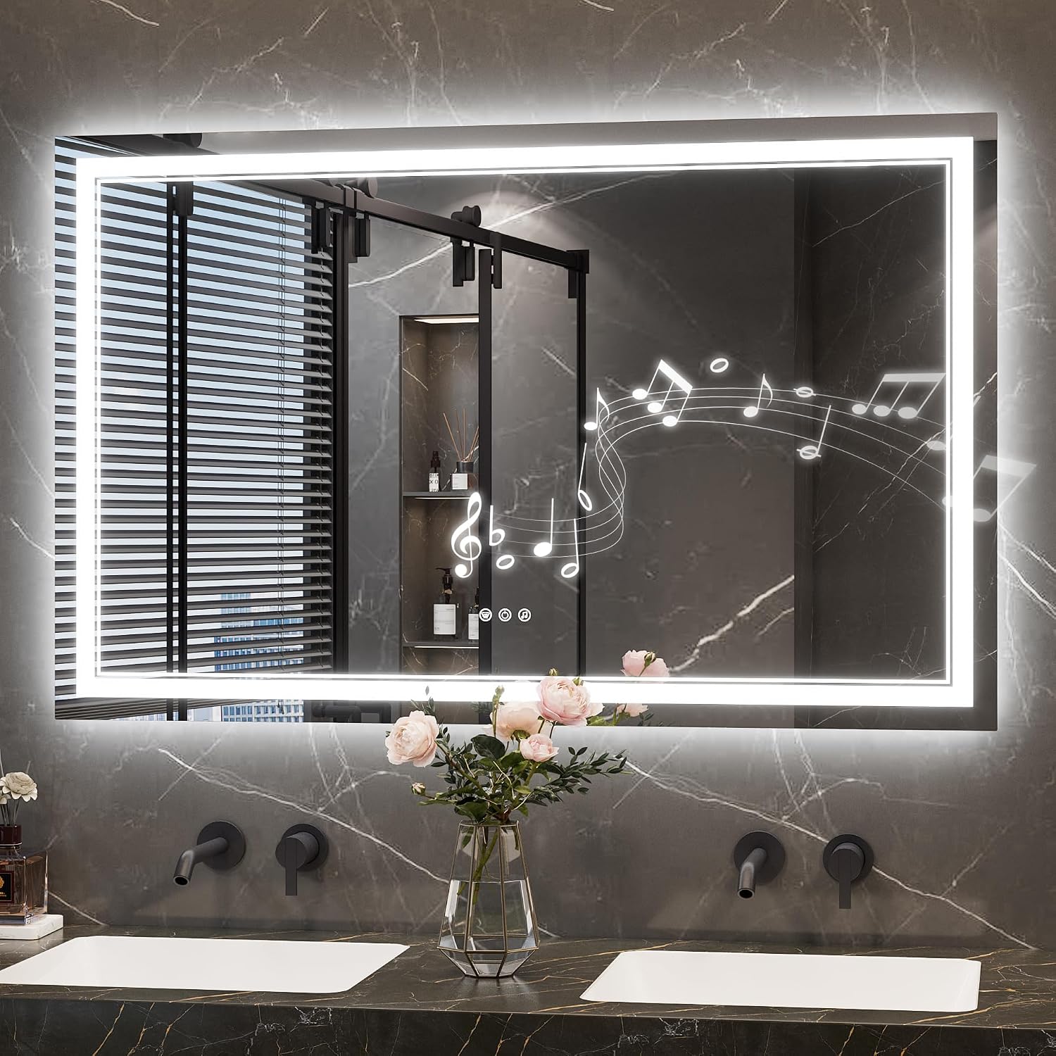 Keonjinn 48" x 30" Lighted Mirrors for Bathroom Wall, Frontlit & Backlit