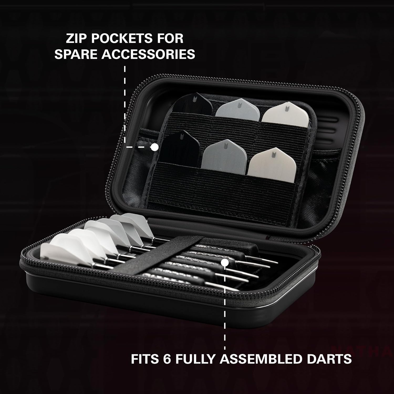 Target Darts Nathan Aspinall Ghost Series XL Takoma Wallet, Regular – Darts Case, Black/White Storage Cases, “The Asp” Zipper Dart Holder, Professional Accessories – Holds 6 Fully Assembled Darts