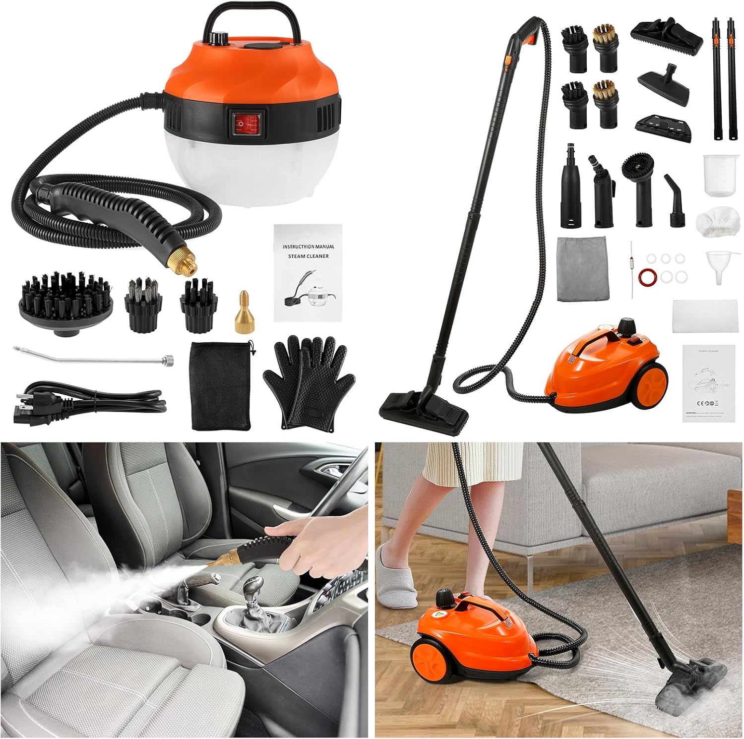 WICHEMI Steam Cleaner for Cleaning, 1800W High Pressure Steam Machine Handheld Steamer + 1800W Multipurpose High-Temp Floor Steam Mop Steam Cleaning Machine for Home Use Car Detailing
