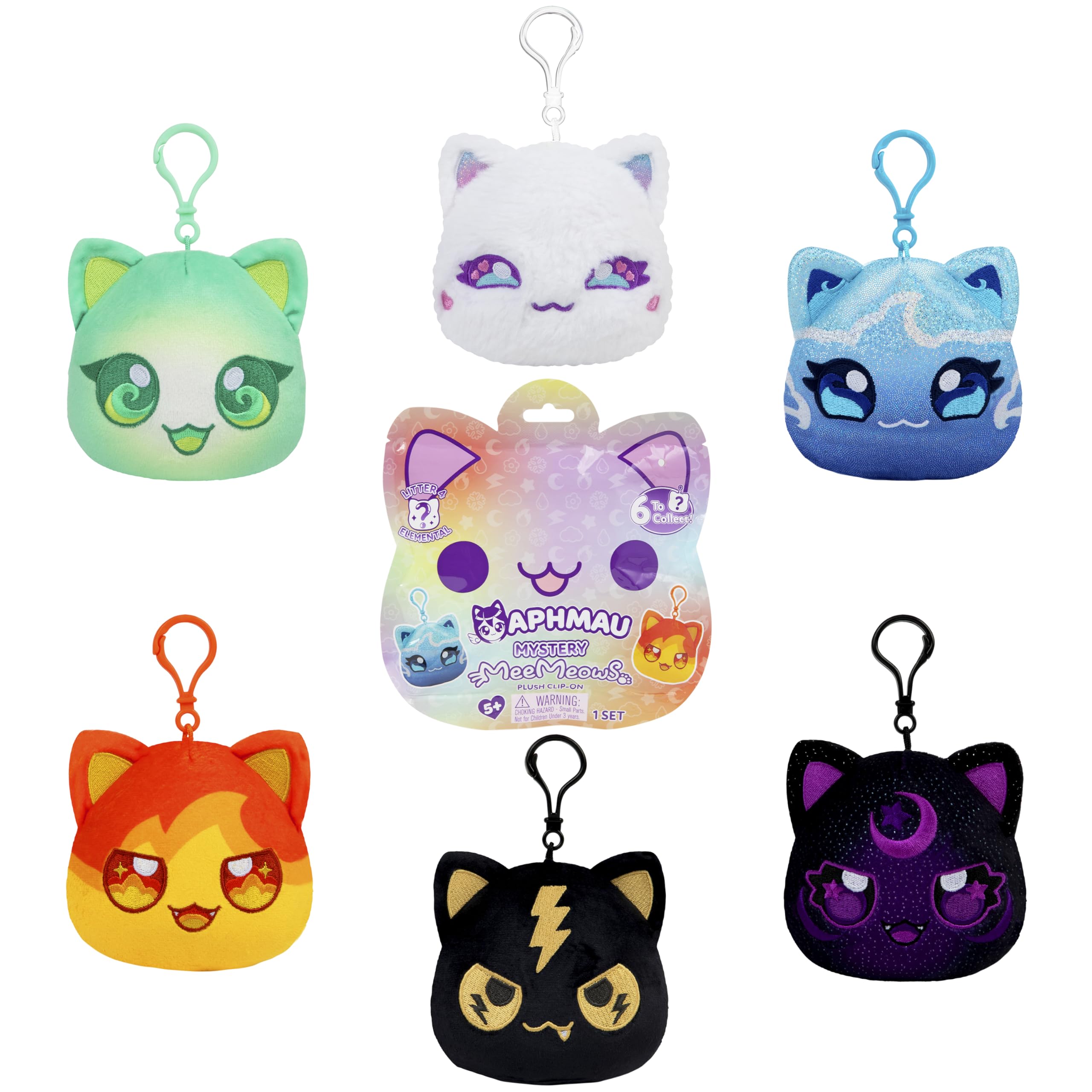 Aphmau 6” MeeMeow Mystery Plush Clip Ons – Elemental, Official Aphmau Merch,Blind Bag,1 of 6 Possible, Styles May Vary
