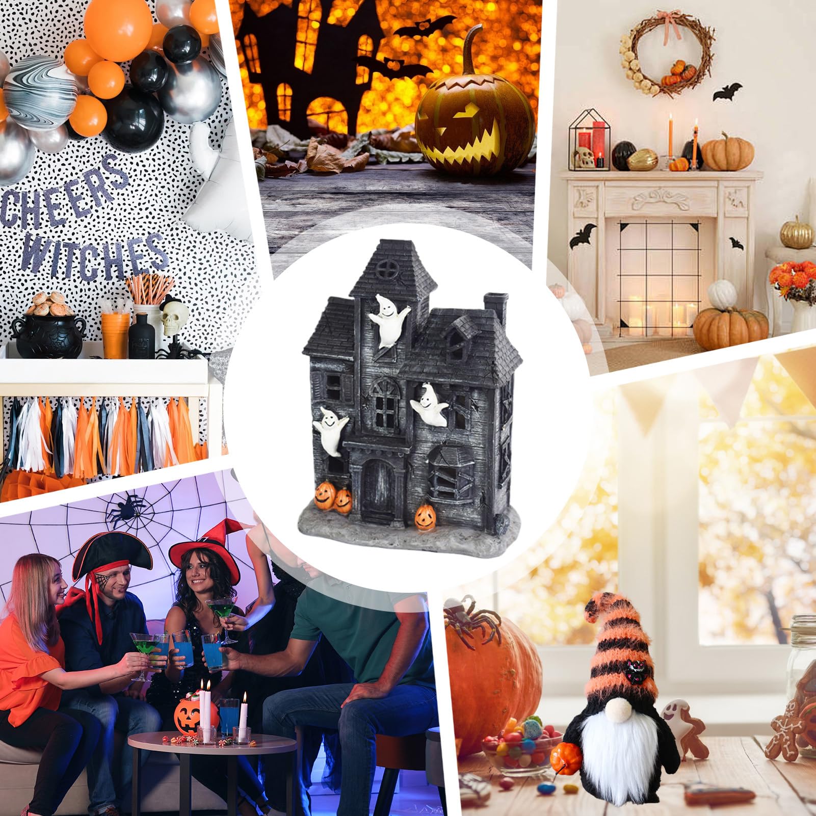 Domki wioski Halloween Halloween Dekoracje Straszne Ozdoby Stołowe | Straszna Wioska Nawiedzony Dom z Lampkami LED Do Sypialni, Salonu, Kuchni, Biurka, Stołu, Regału,