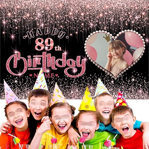 Vista 442 de Cartel personalizable de decoración de feliz cumpleaños número 49 de oro rosa – Personalización de gran tamaño fondo de fotos – Admite fotos