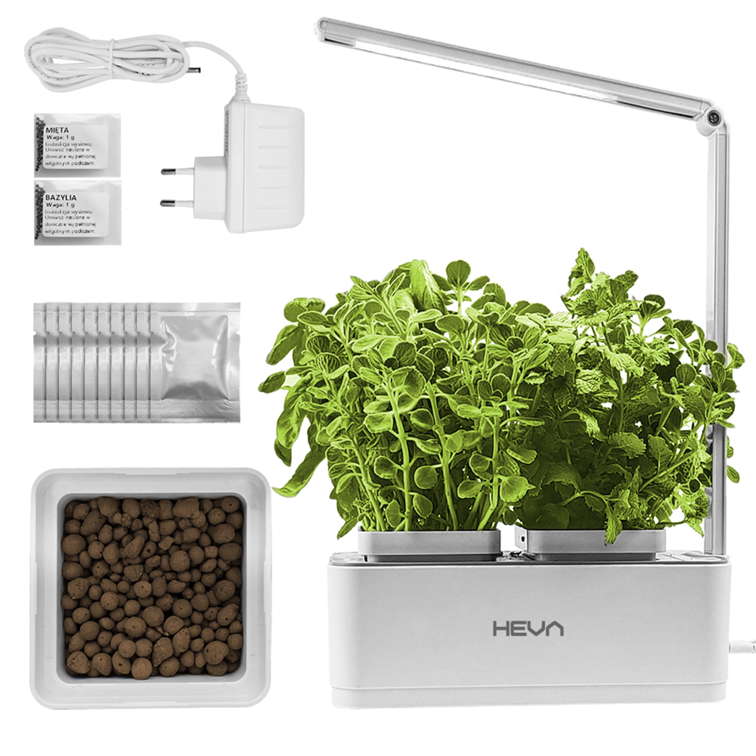 Eberg HEVA LIF Hydrokultur System, Indoor Garten mit LED Pflanzenlampe, 2 Pflanzplätze, 1 L Wassertank, Wasserstandssensor, Hydroponik Set, Weiß