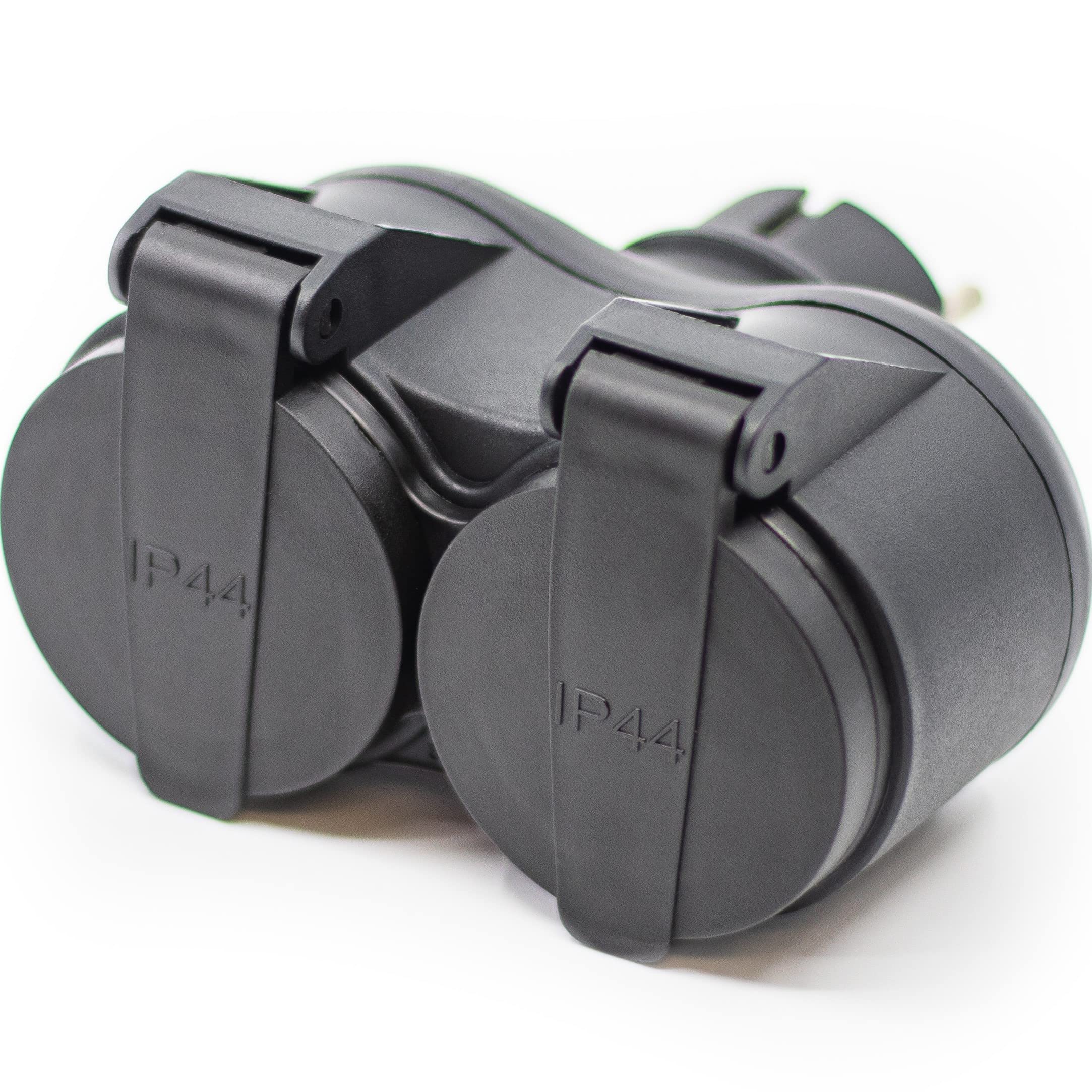 Feuchtraumsteckdose 2er - Doppelstecker für Steckdose - Doppelsteckdose Schuko-Kupplung IP44 Outdoor Außensteckdose Spritzwassergeschützt Schutzkontaktsteckdose Außen 250V/Max 3680W + 1 Bildmagnet, W