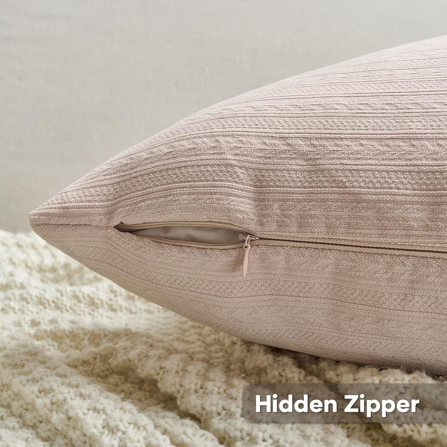 FUTEI Pink Decorative Throw Pillow Covers 22x22 Inch Set of 2,Soft Cozy Wheat Ear Striped Patterns Cushion Cases,Modern Home Decor for Couch Bed Living Room