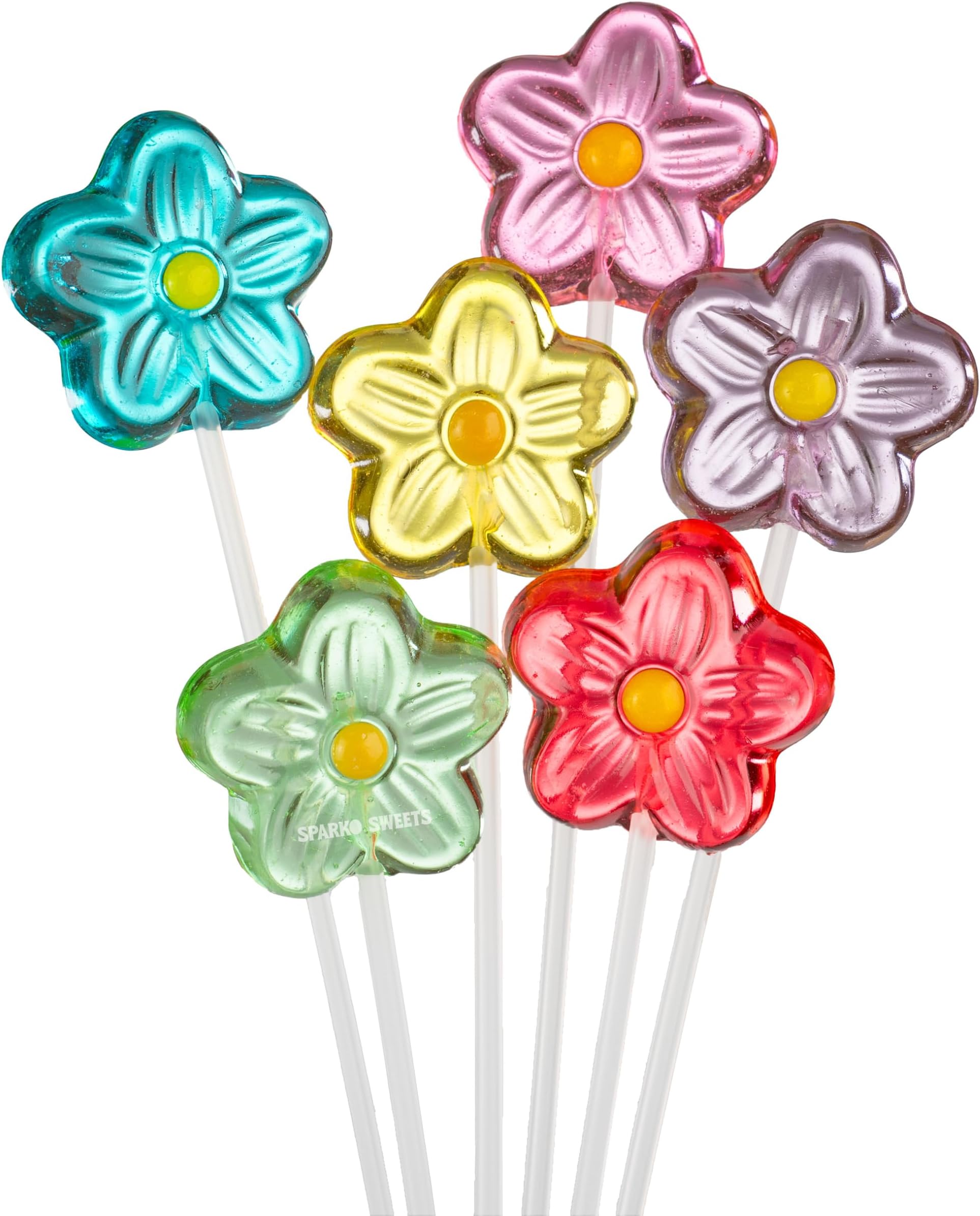 Daisy Twinkle Pops Lollipops, 90 Count, 11-Inch Stems, Multi-Flavor & Color, Made in USA – Ideal for Birthday Parties, Weddings, Candy Buffets, Baby Showers, and Holiday Celebrations (Pink, Purple, Red, Blue, Green, Yellow), 4 lbs