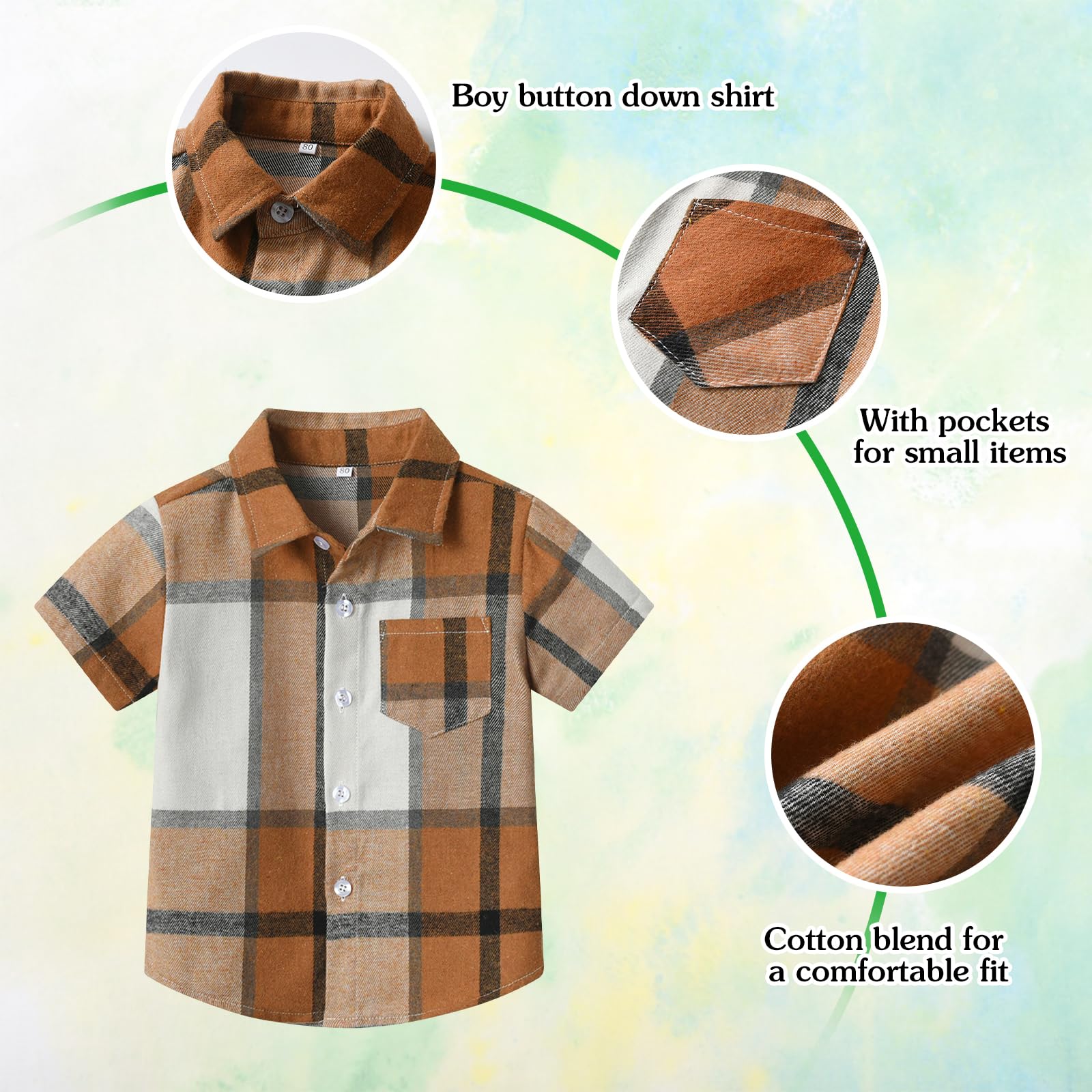 Winmany Camicia Quadri Maniche Corte per Ragazzi Camicie Button Down per Bambini Vestiti Estivi a Quadri per 1-8 Anni