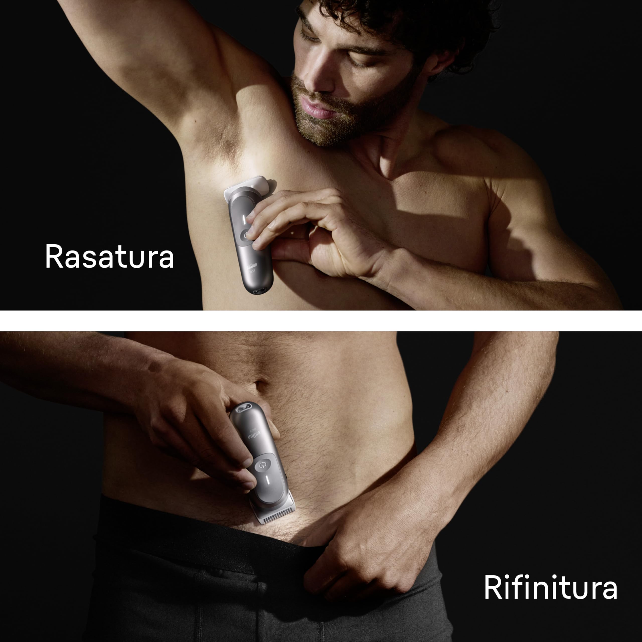 Braun Rasoio Elettrico Corpo Uomo Serie 7, +8 Strumenti, BG7555 Grigio | Rasoio elettrico per corpo e pubico, Smartlight, SkinGuard, impermeabile, per aree sensibili, batteria ricaricabile