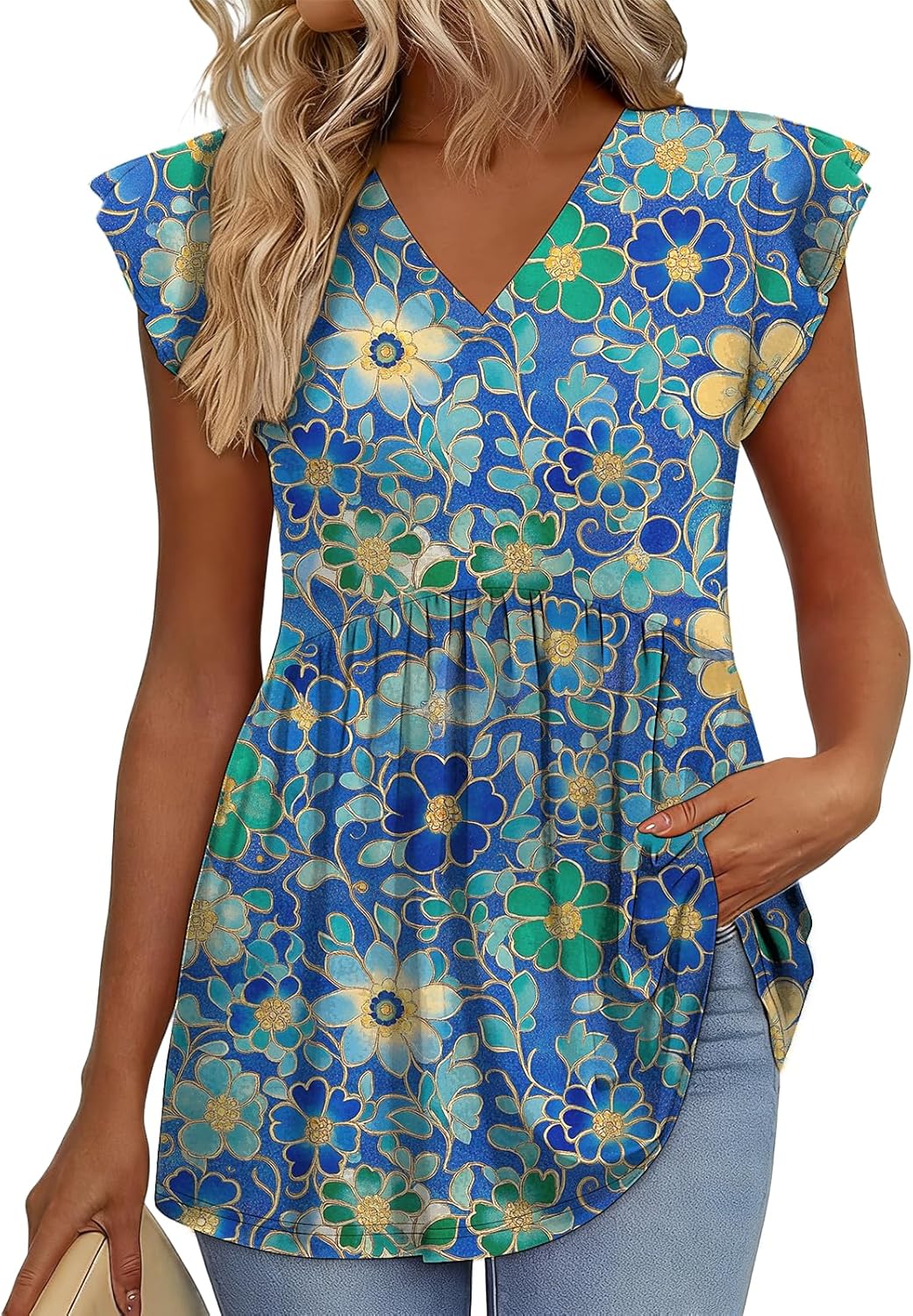 Boho Tops for Women Summer Ruffle Sleeve Shirts Fashion Casual Blouse for Women