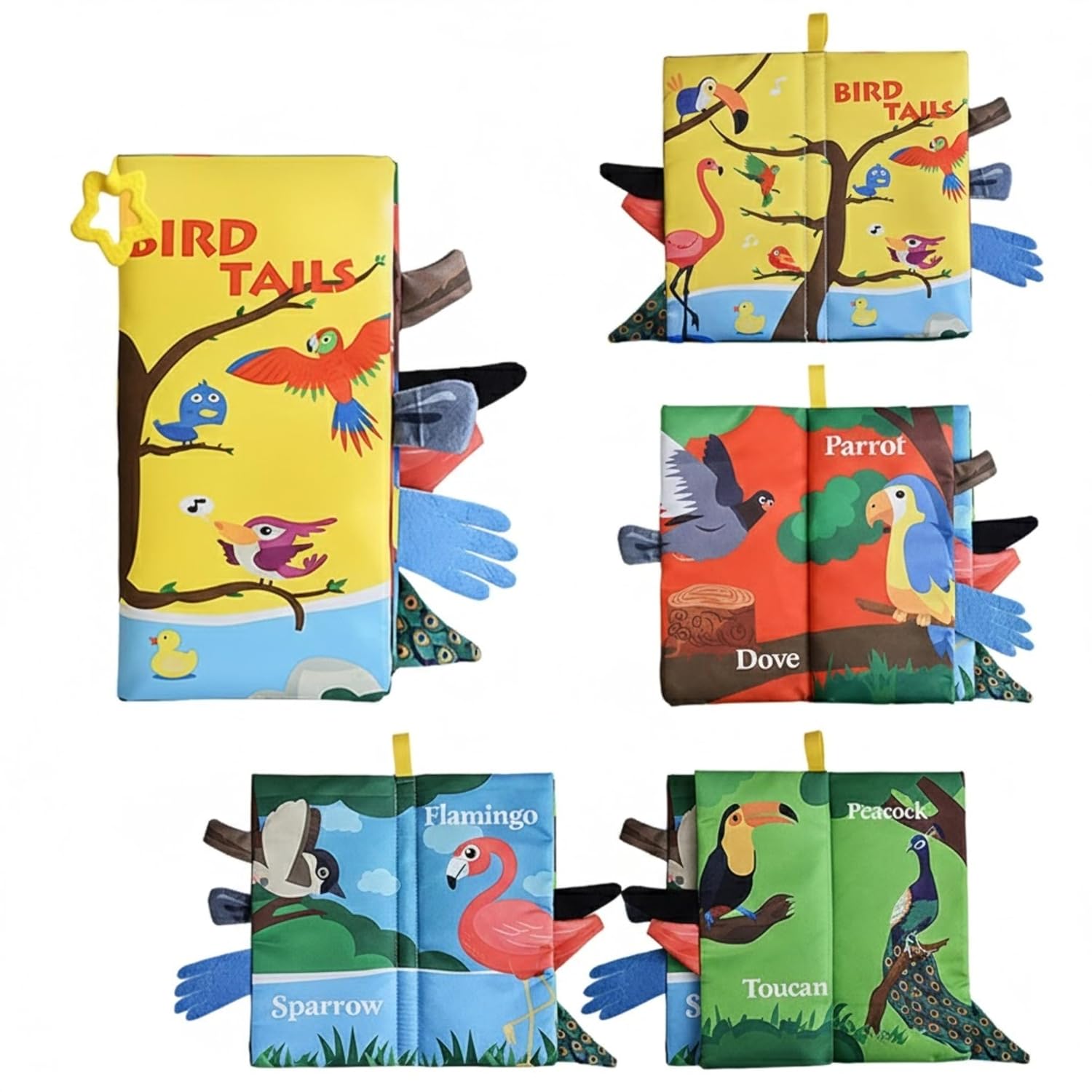 AIM Soft Cloth Baby Books 4-Pack for Babies 0-12 Months, Crinkle Touch & Feel Sensory Books with Teether & Textured Tails, Washable Infant Learning Toys for Newborn Boys & Girls